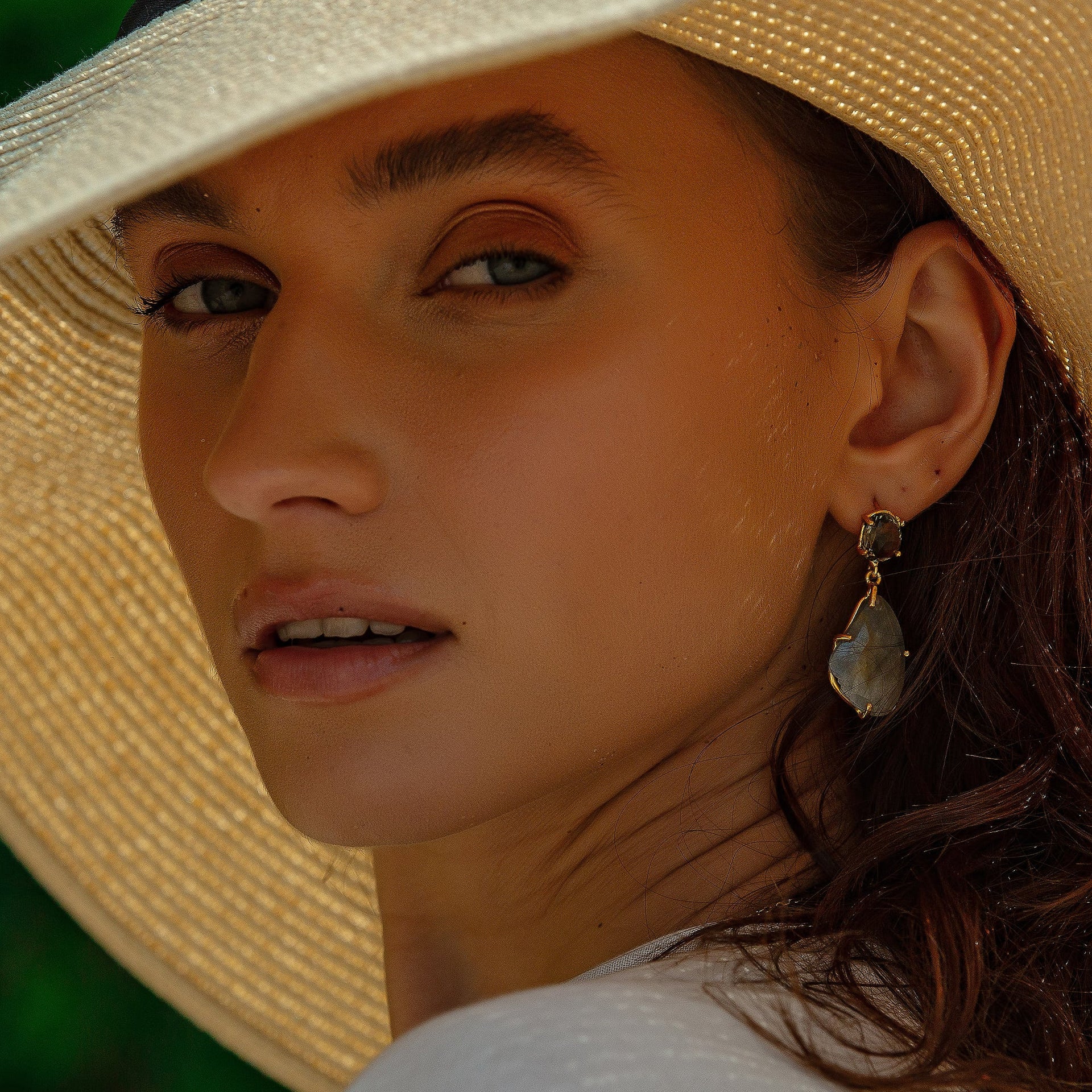 Drop Eau De Nil Gemstone Gold Earrings