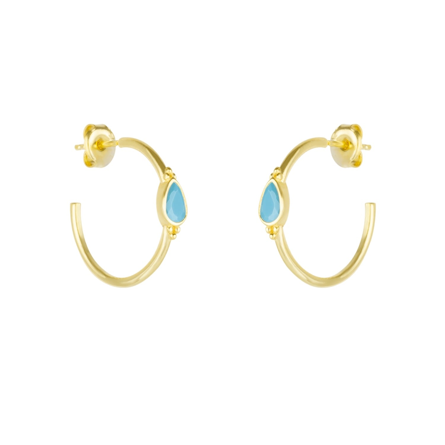 Drop Gold Solitaire Earring Sterling Silver - Turquoise - Gold