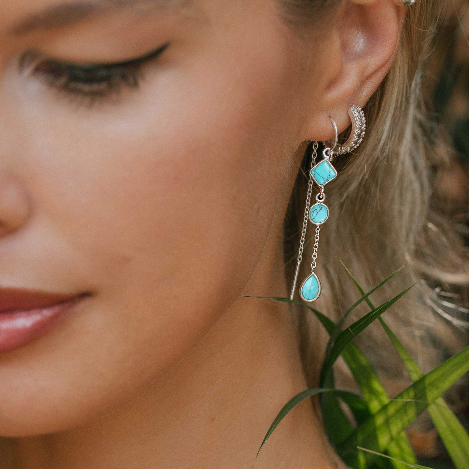 Drop In The Ocean Silver Threader Earrings - Turquoise