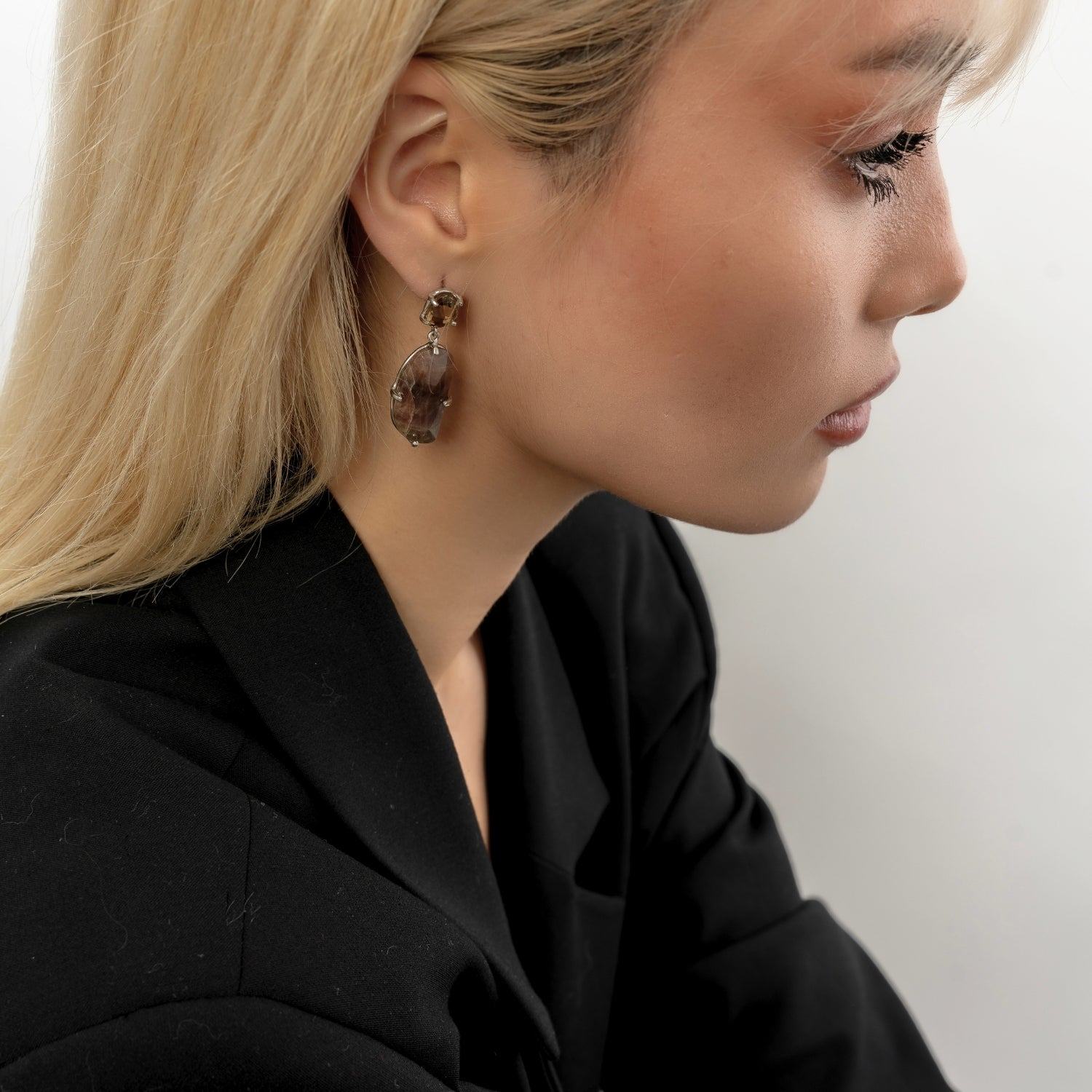 Drop Purple Gemstone Silver Earrings