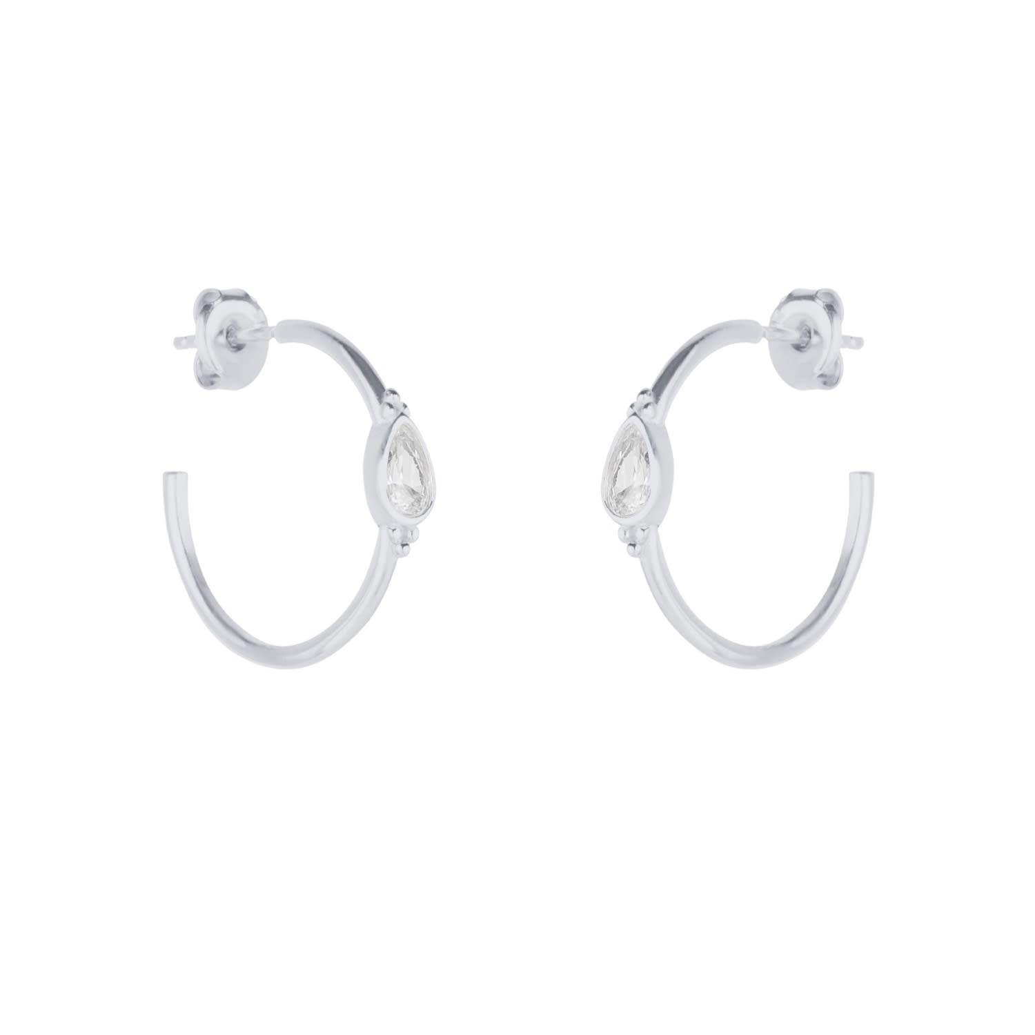 Drop Solitaire Earring Sterling Silver White - Silver