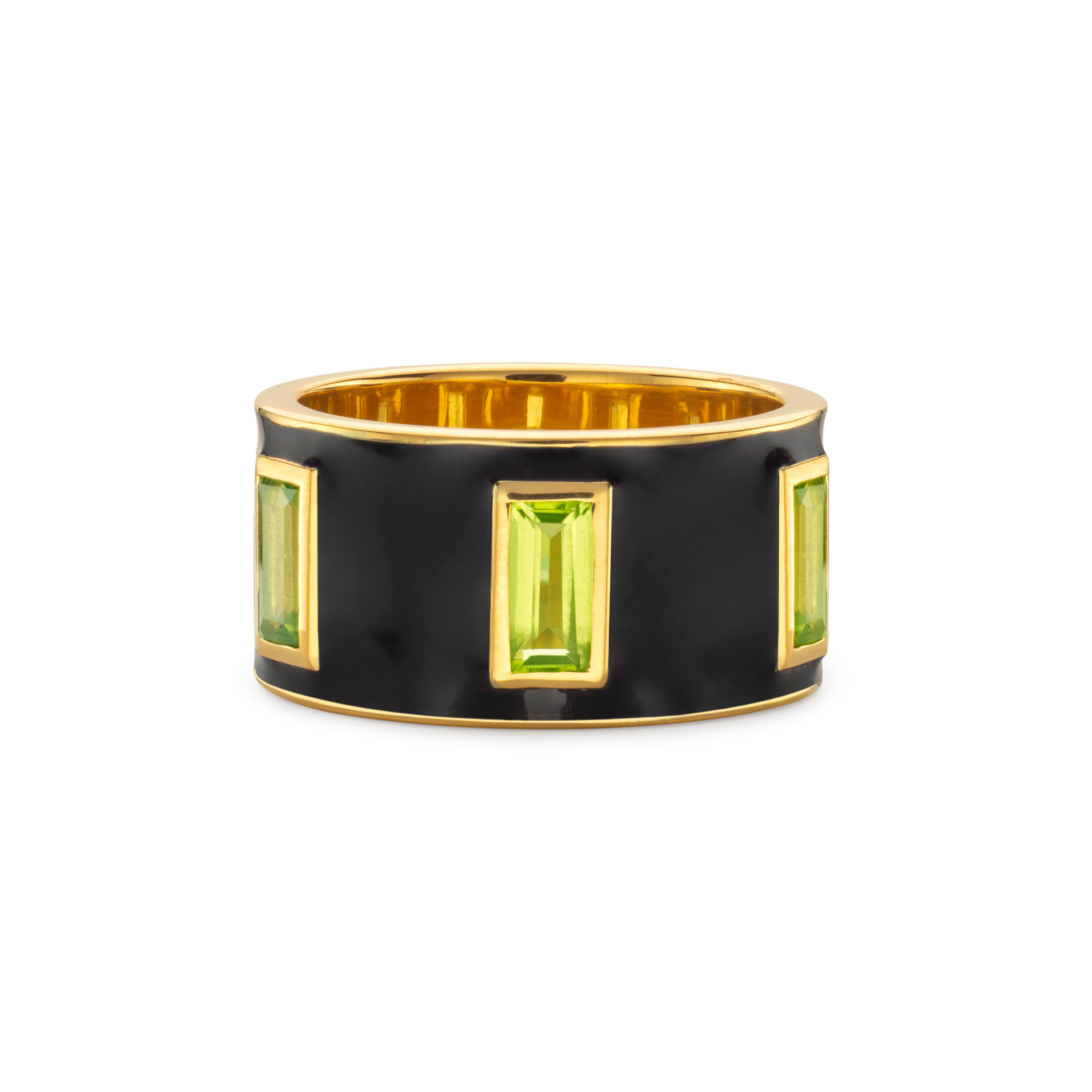Peridot and Navy Enamel Drum Ring
