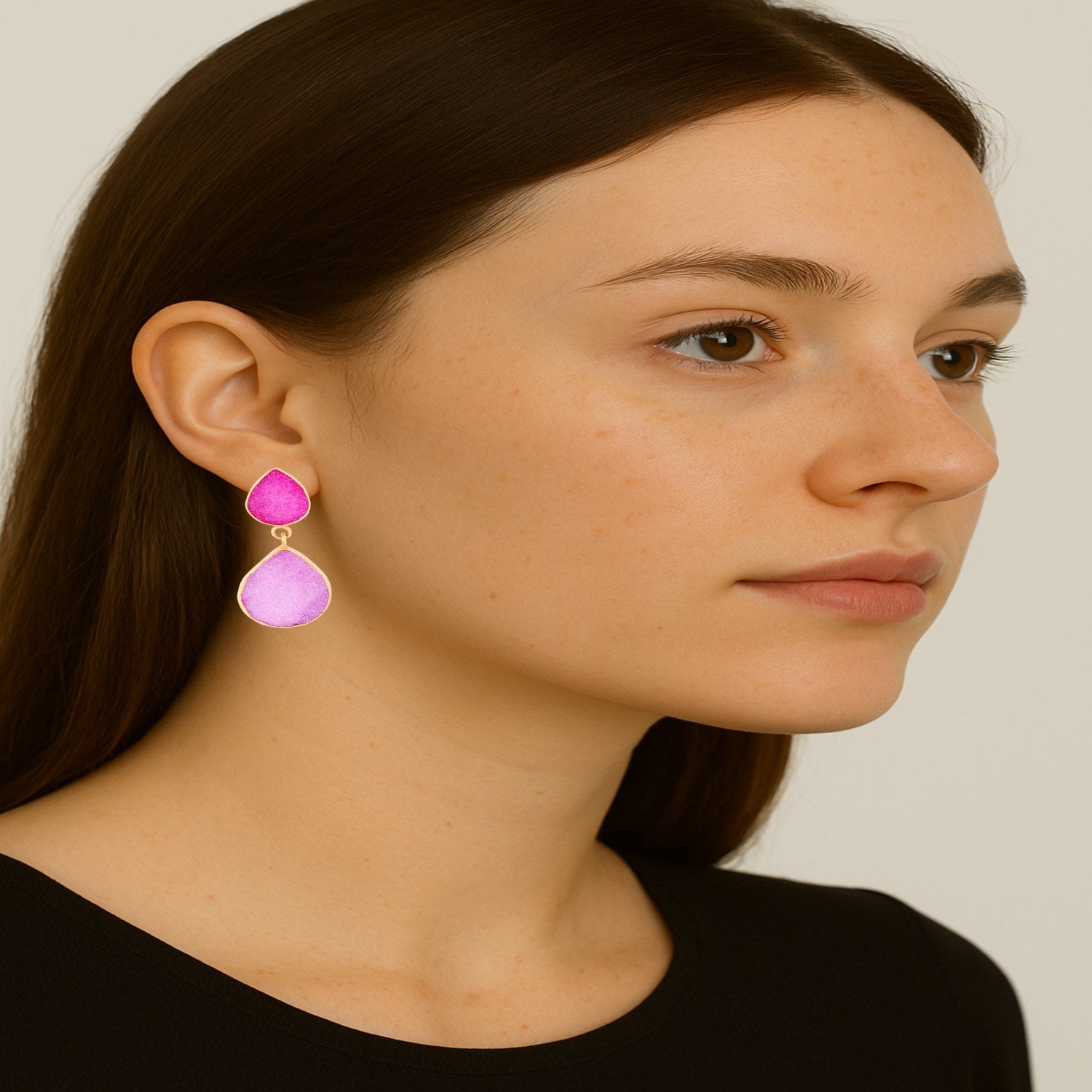 Druzy Pear Dangle Plum Earrings
