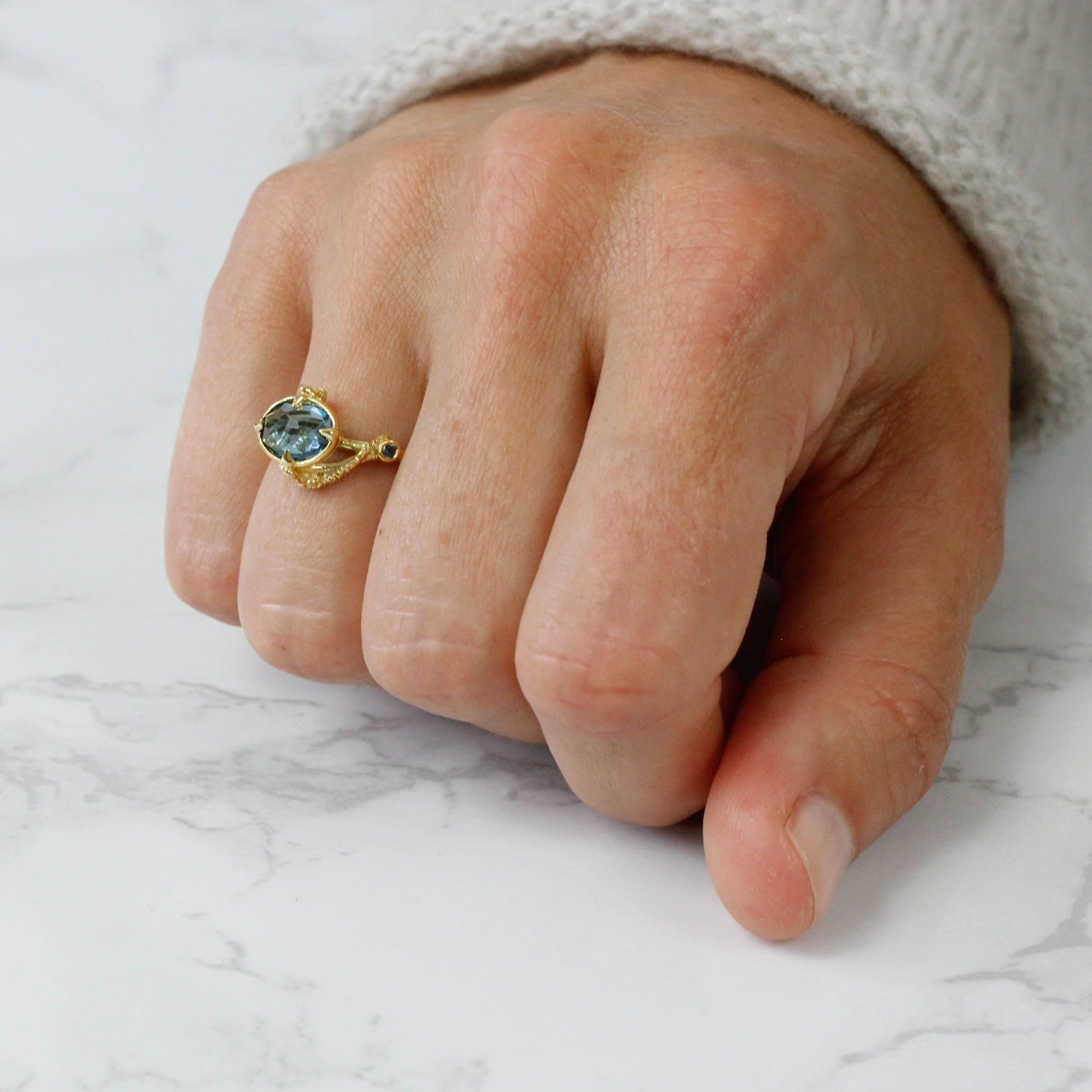 Seahorse Blue Topaz Ring - 9Ct Solid Gold