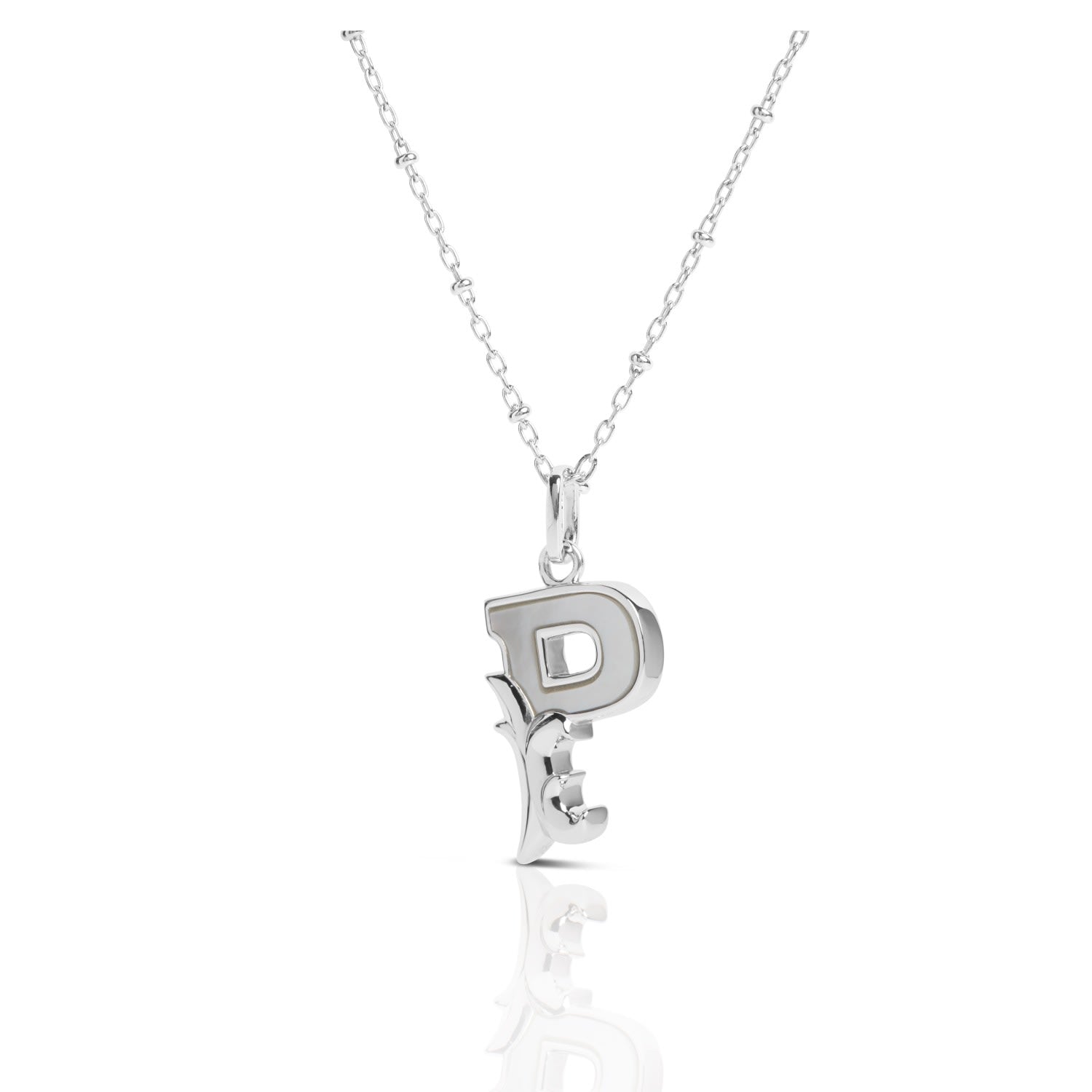 Solid Silver P Initial Necklace With Mother Of Pearl