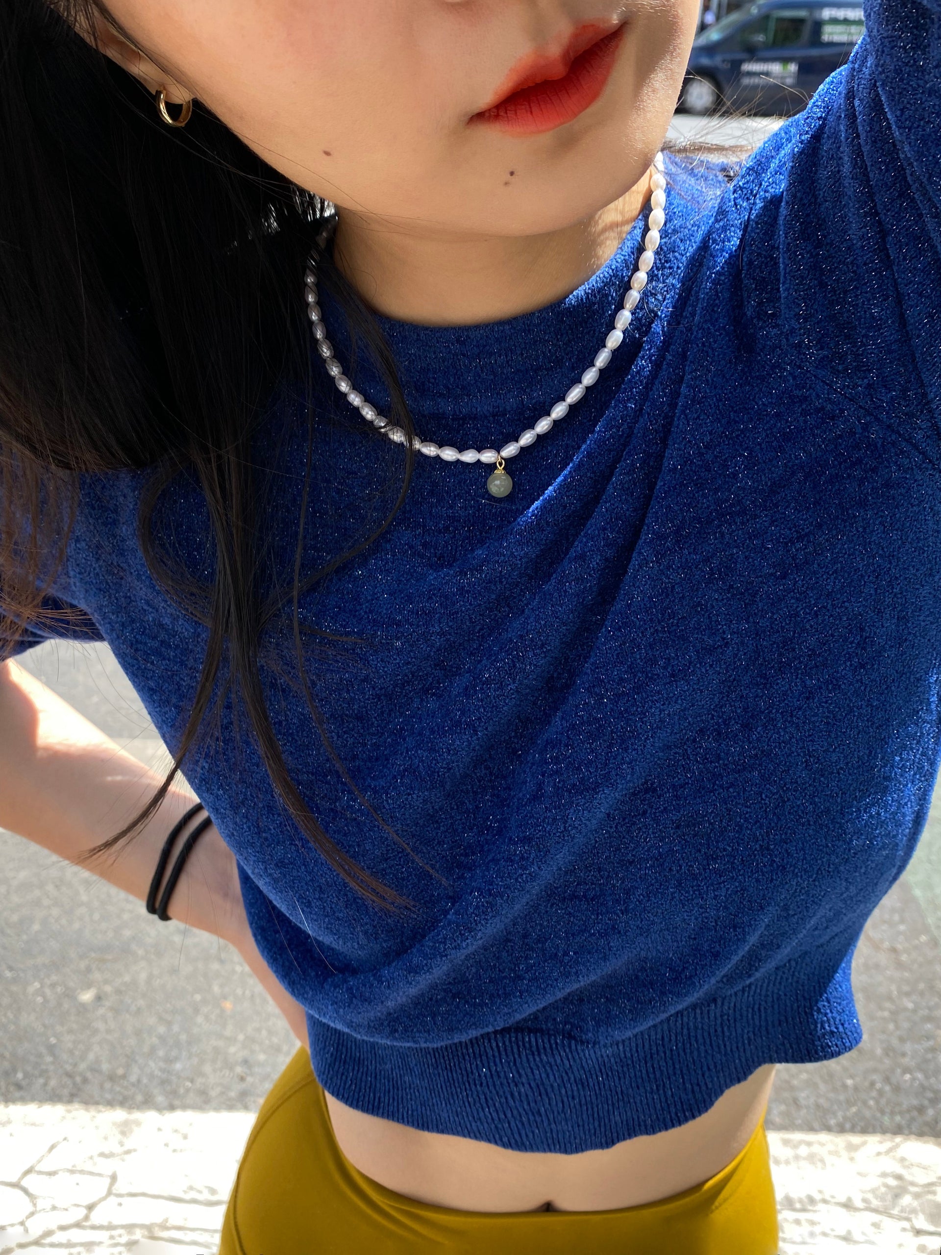 Belle Pearl And Green Jade Choker