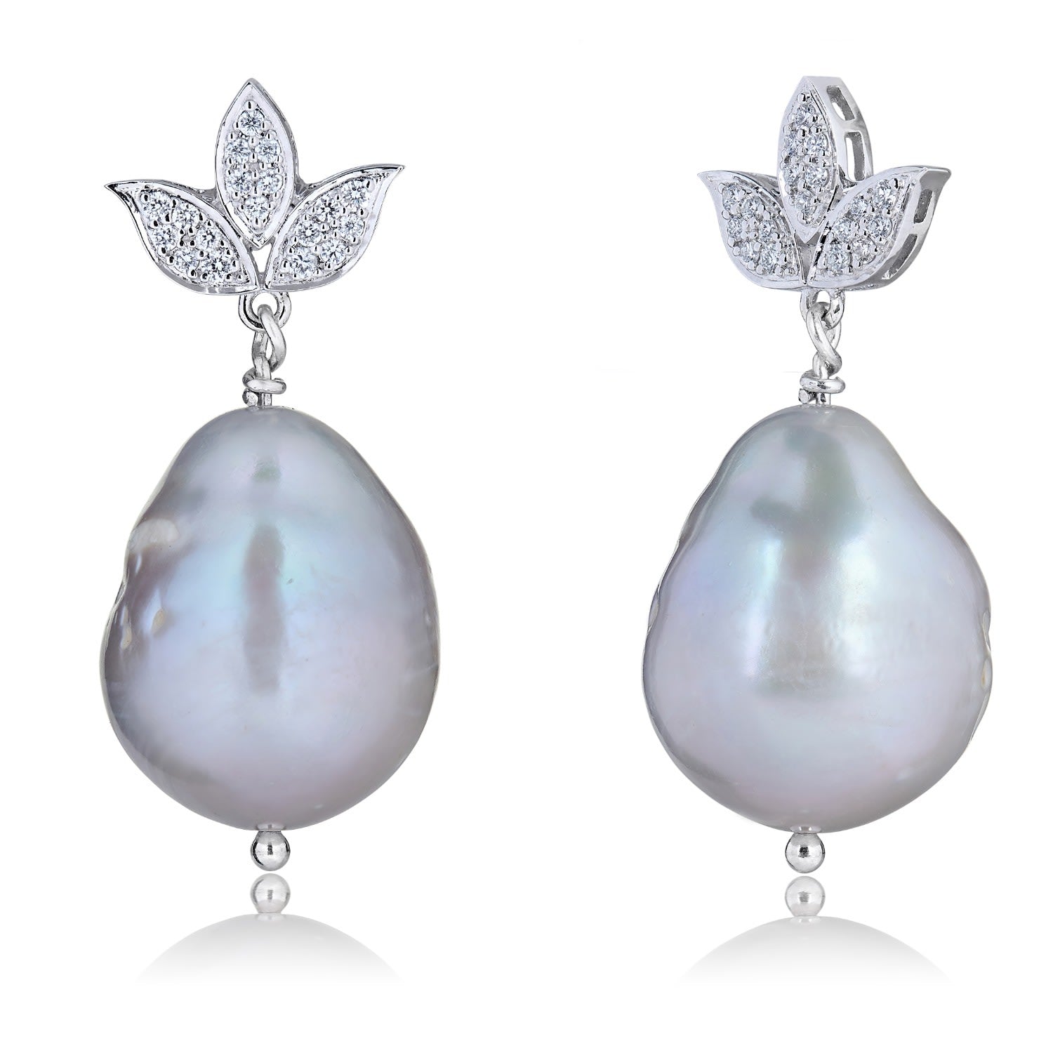 South Sea Pearl Earrings & Lotus Diamond Earrings In White Gold