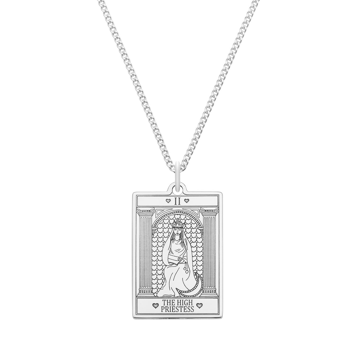Small Sterling Silver “The High Priestess” Tarot Card Necklace