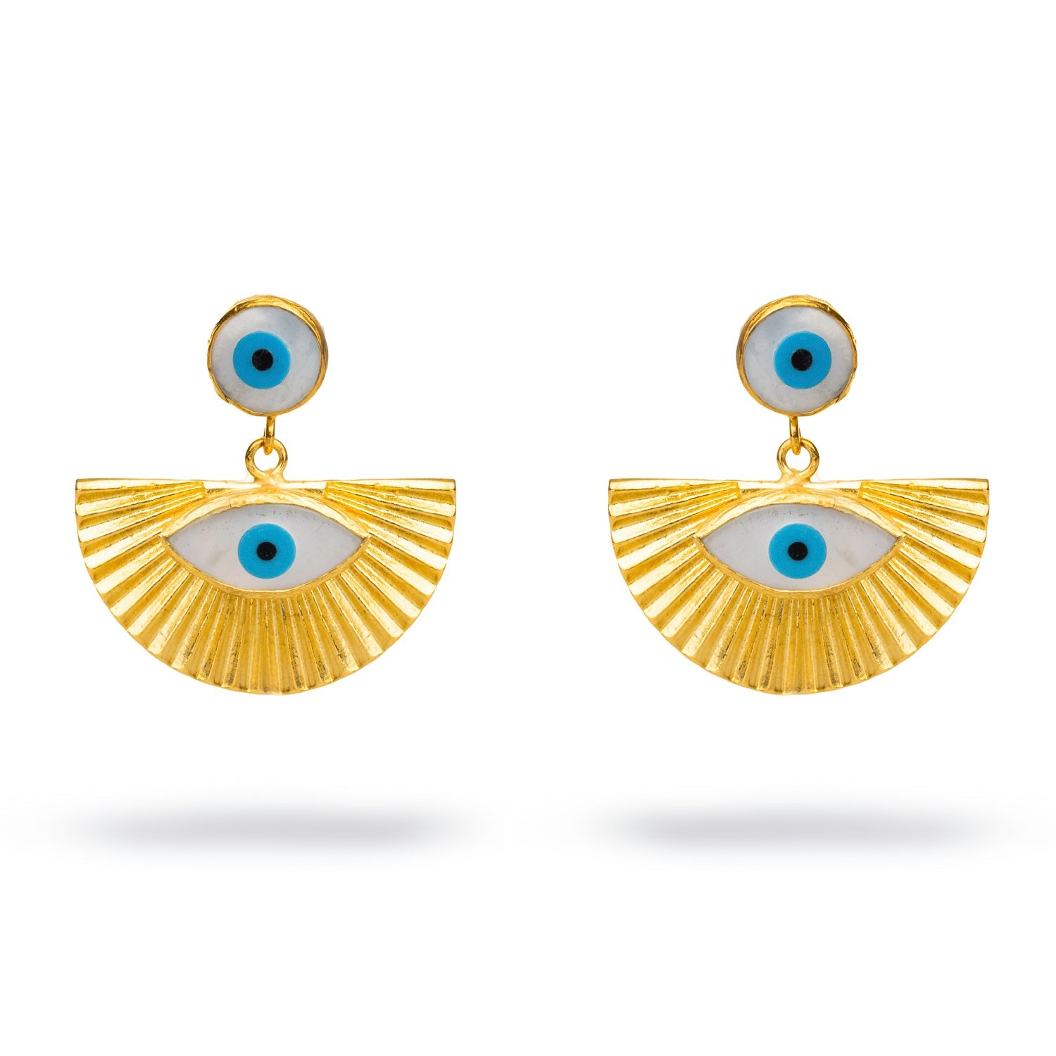 Dual Evil Eye Gold & Pearl Chunky Earrings - Gold
