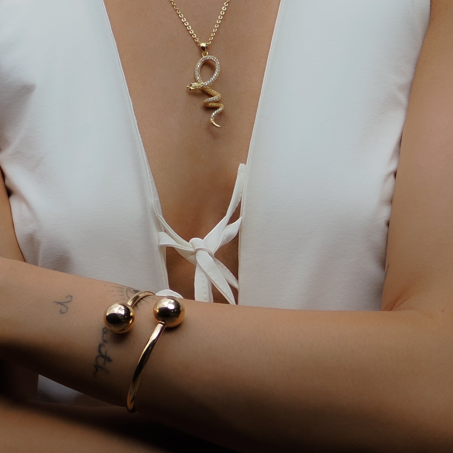 Dual Orb Gold Cuff Bracelet - Gold