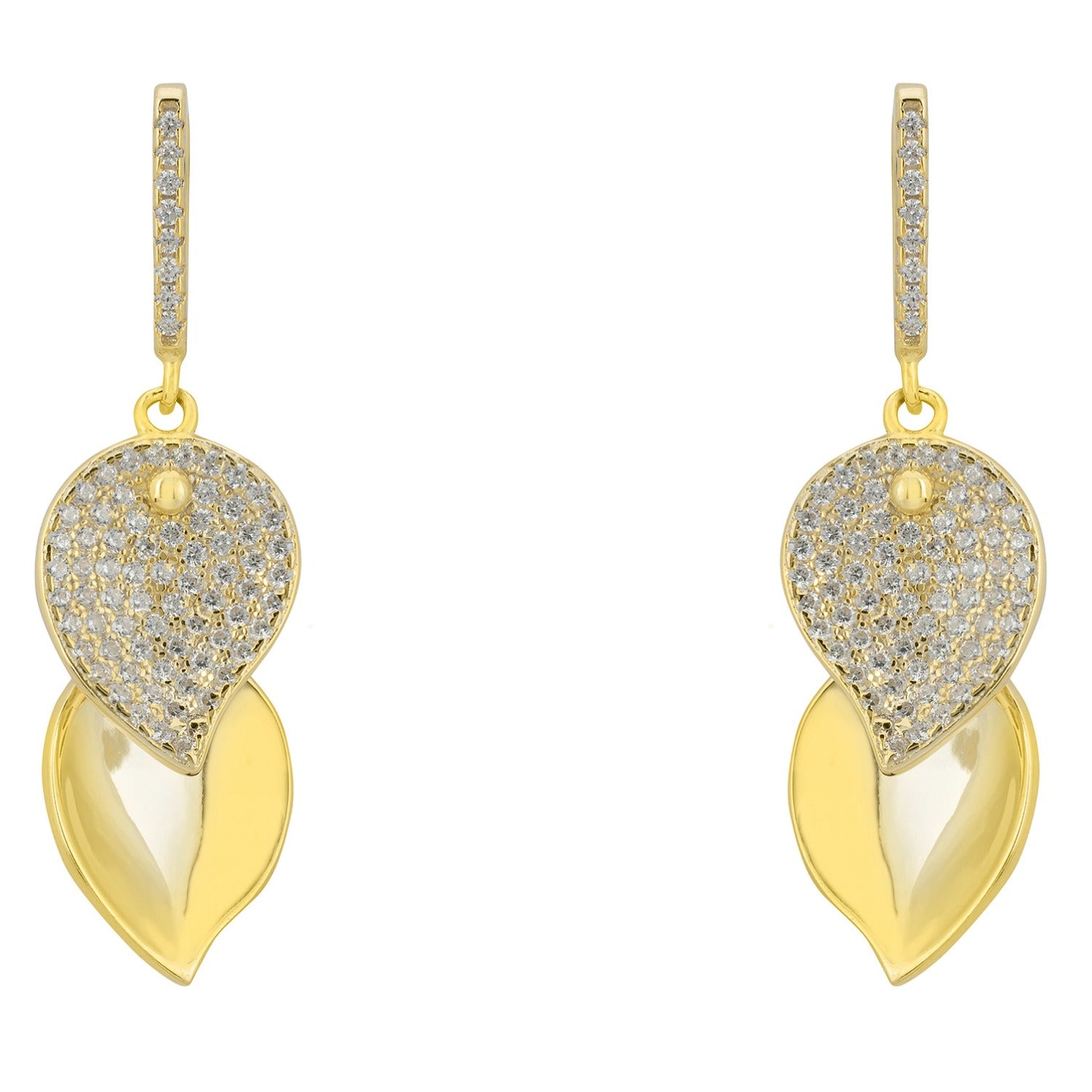 Dual Petal Sleek Drop Earrings Gold
