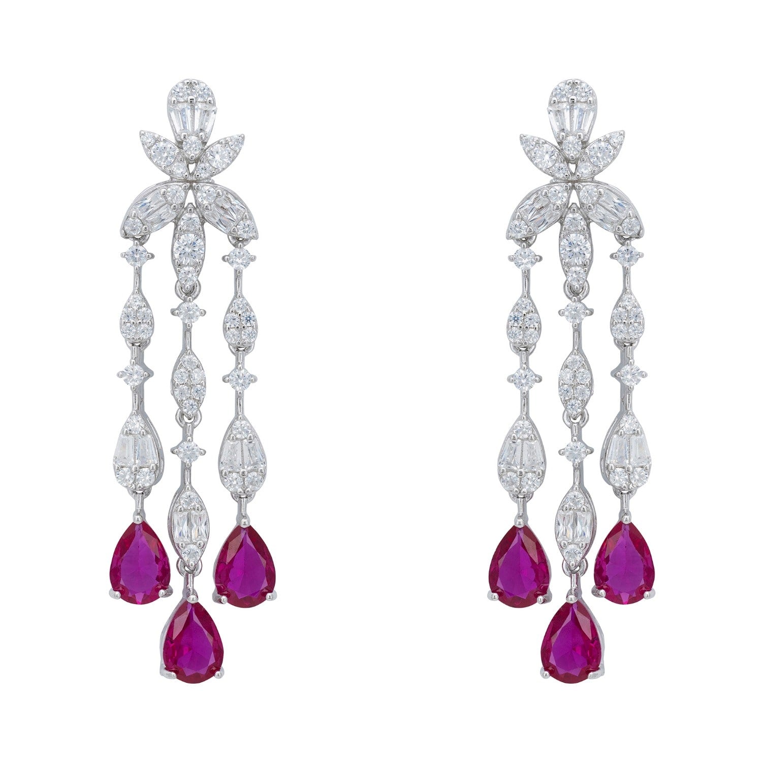 Duchess Ruby Drop Earrings Silver