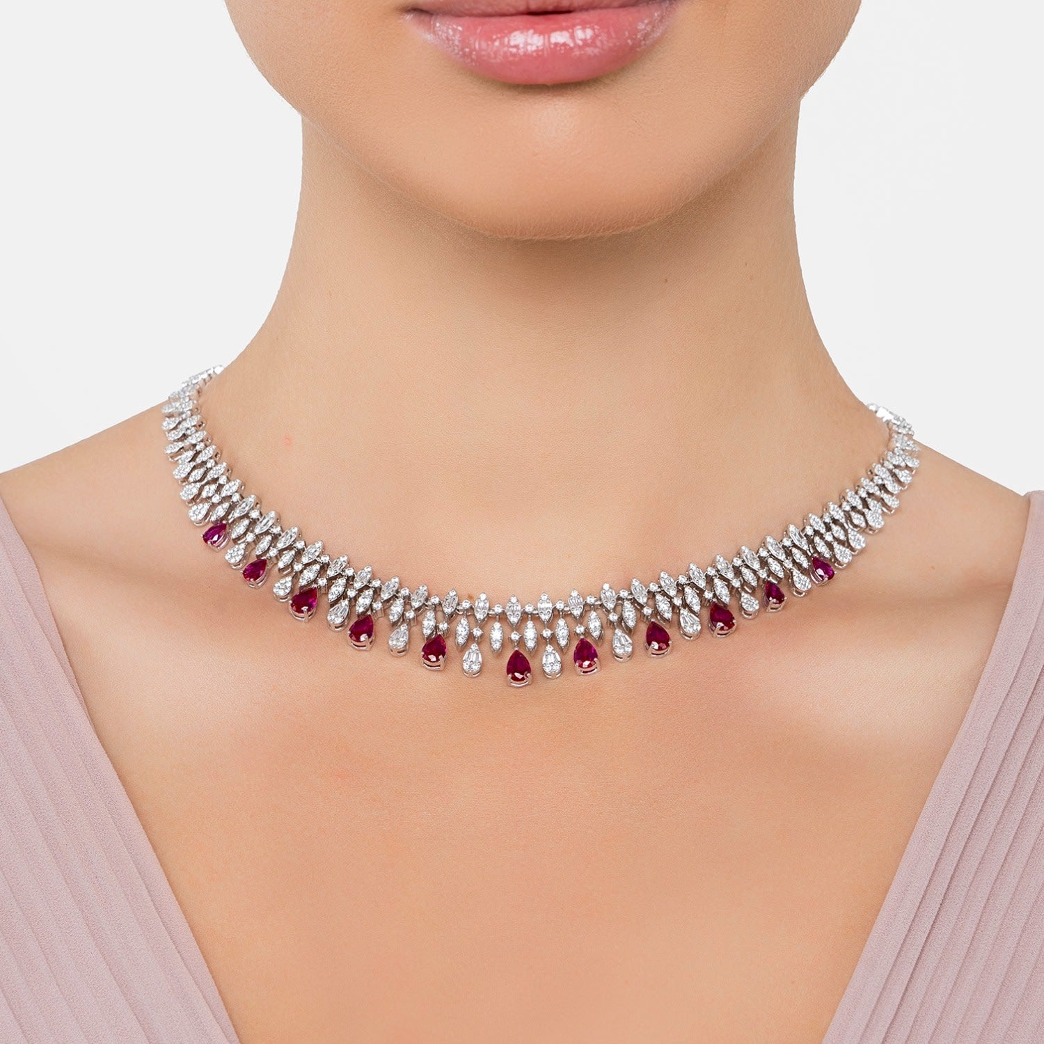 Duchess Ruby Statement Necklace Silver