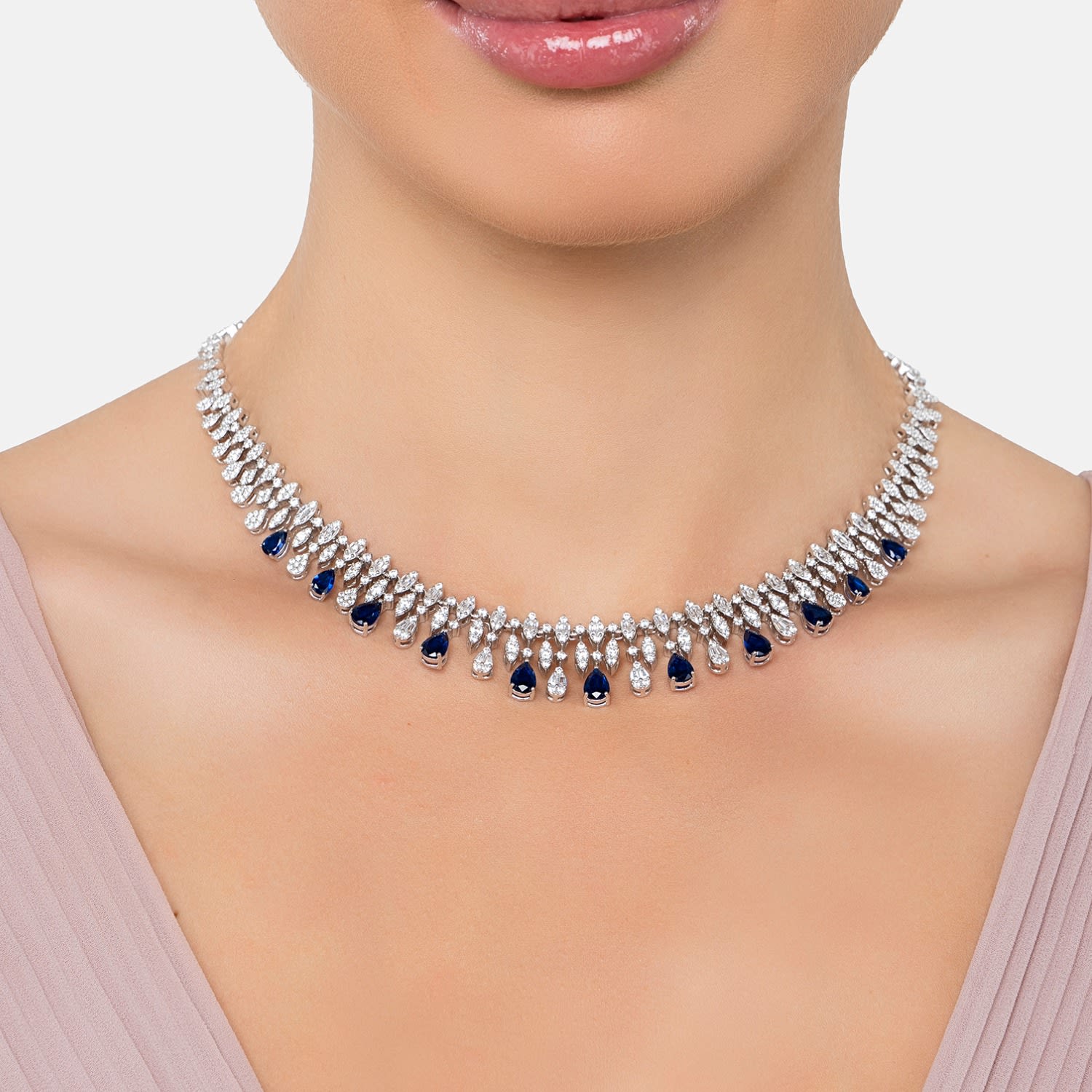 Duchess Sapphire Statement Necklace Silver