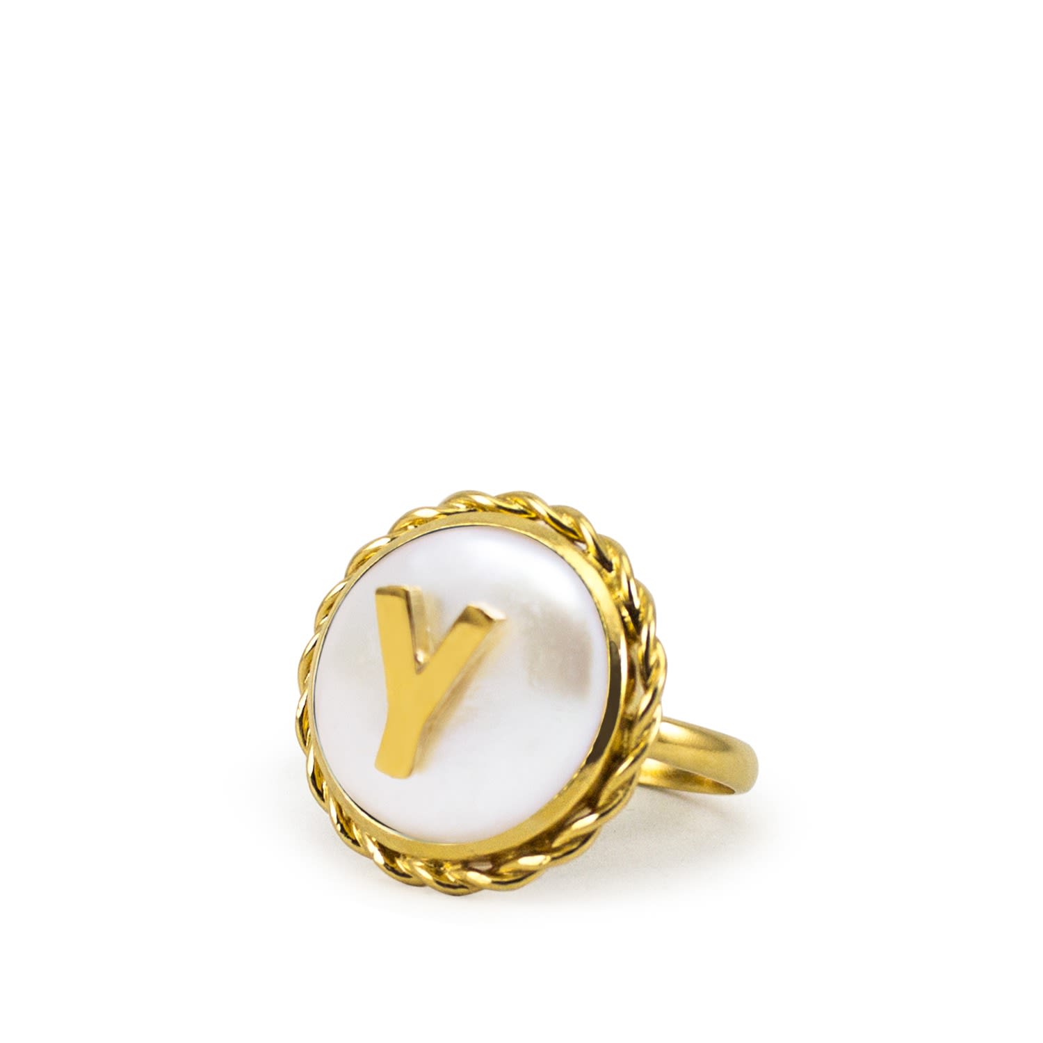 Moonglow Gold-Plated Initial Y Pearl Ring