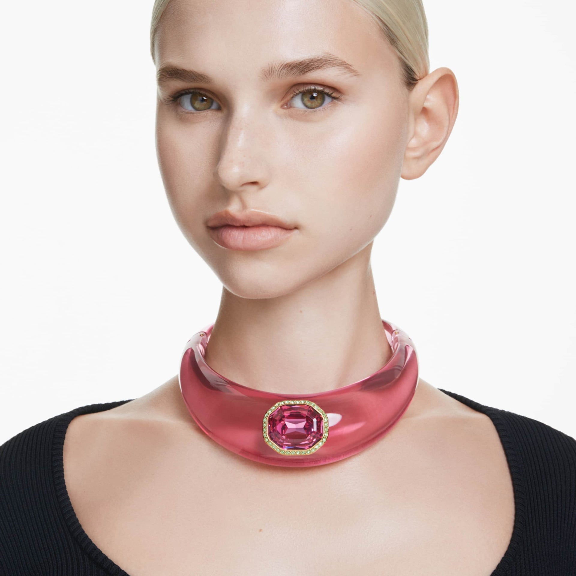 DULCIS CHOKER OCTAGON CUT PAVE PINK GOLD TONE PLATED