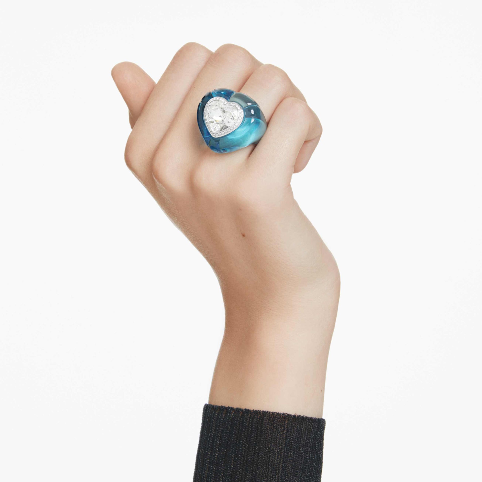 DULCIS COCKTAIL RING HEART CUT PAVE HEART BLUE