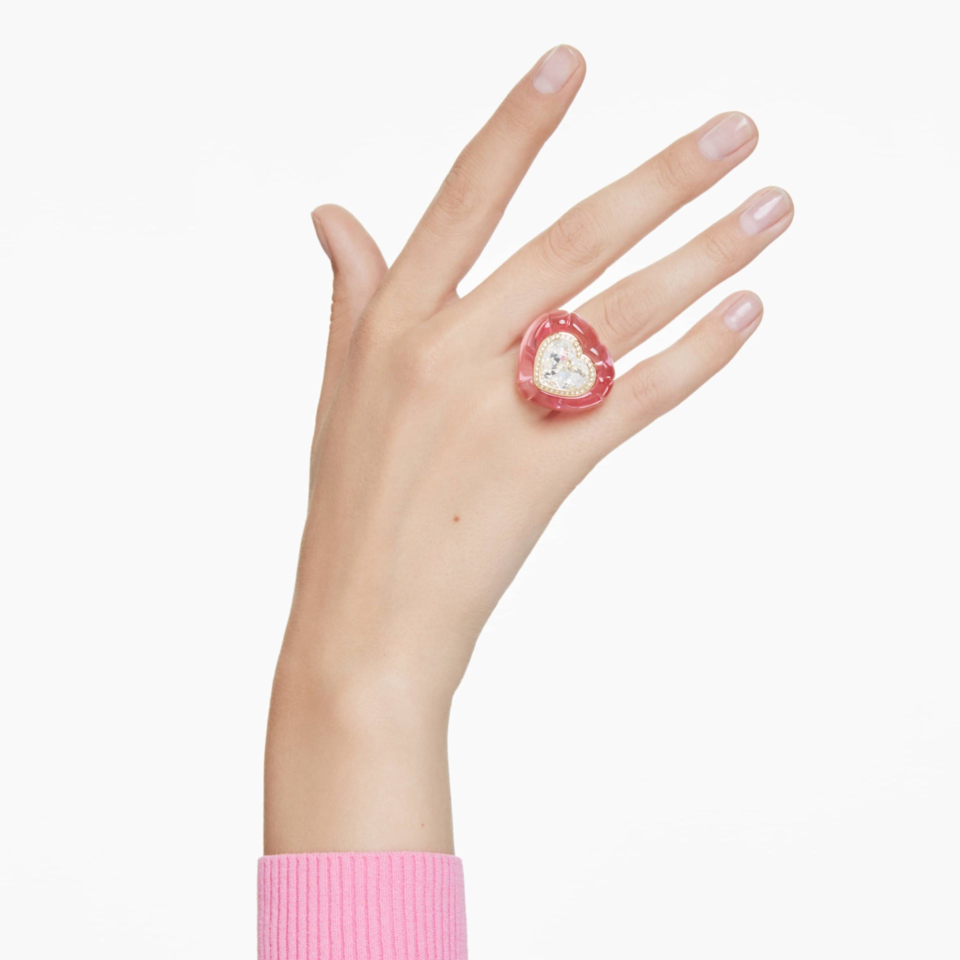 DULCIS COCKTAIL RING HEART CUT PAVE HEART PINK