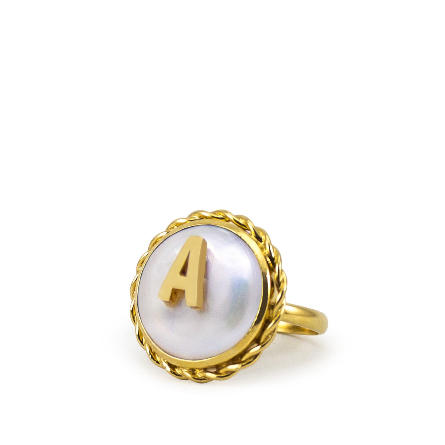 Moonglow Gold-Plated Initial A Pearl Ring