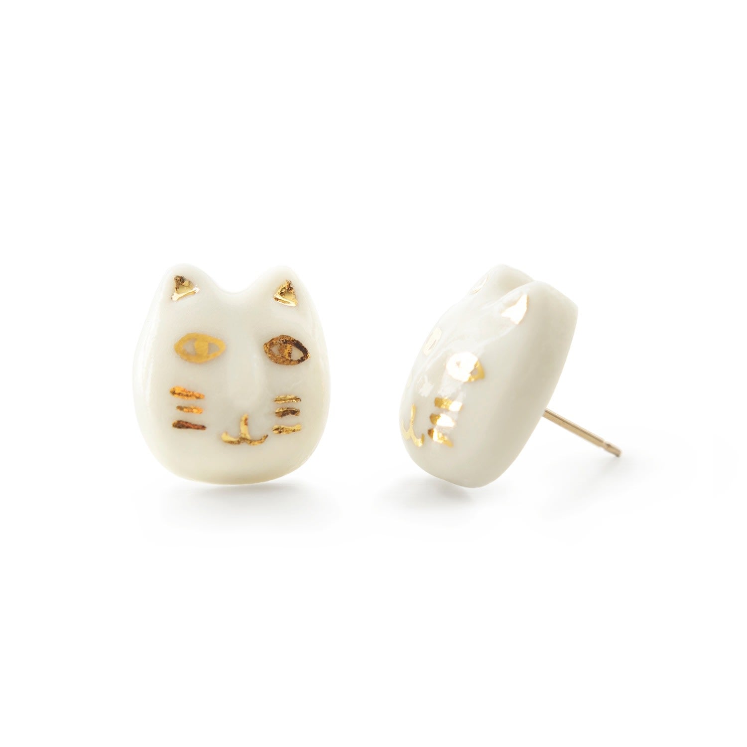 Porcelain Lucky Cat Stud Earrings