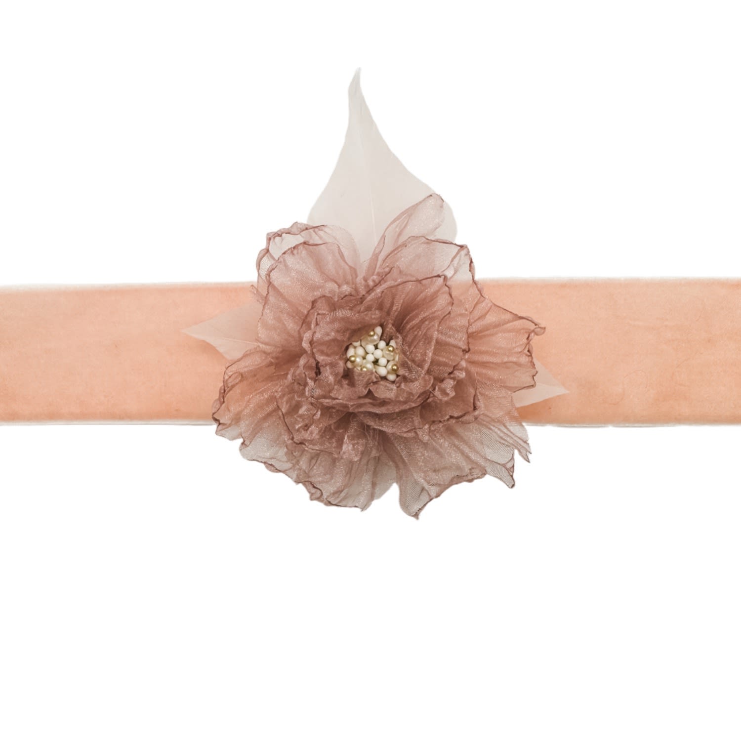 Dusty Pink Velvet Rosette Choker With Feather Accents