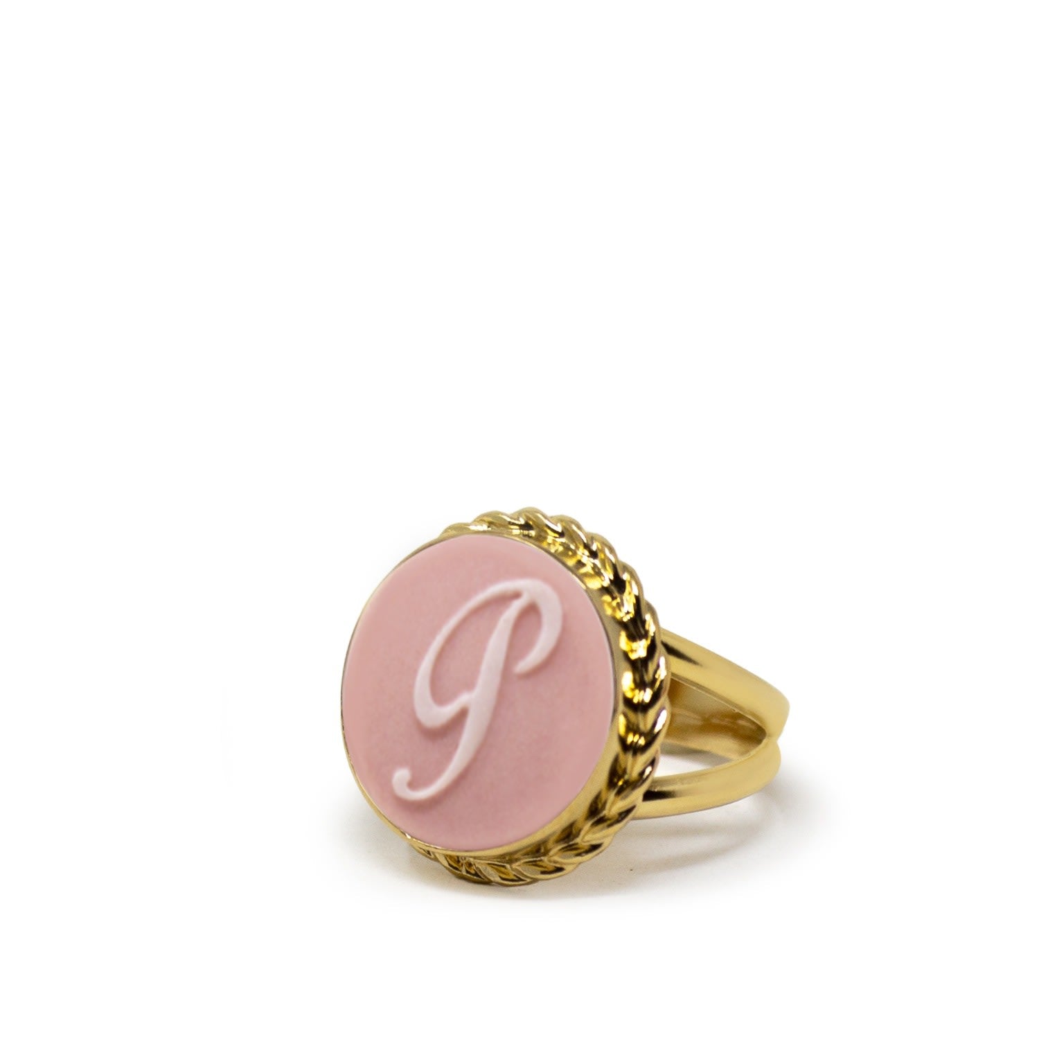 Gold Vermeil Pink Cameo Ring Initial P