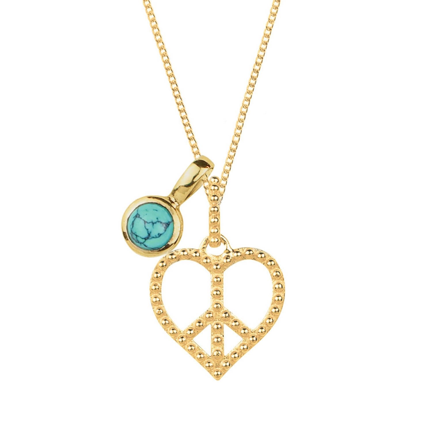 Peace Heart Gold Necklace With Turquoise Birthstone Charm