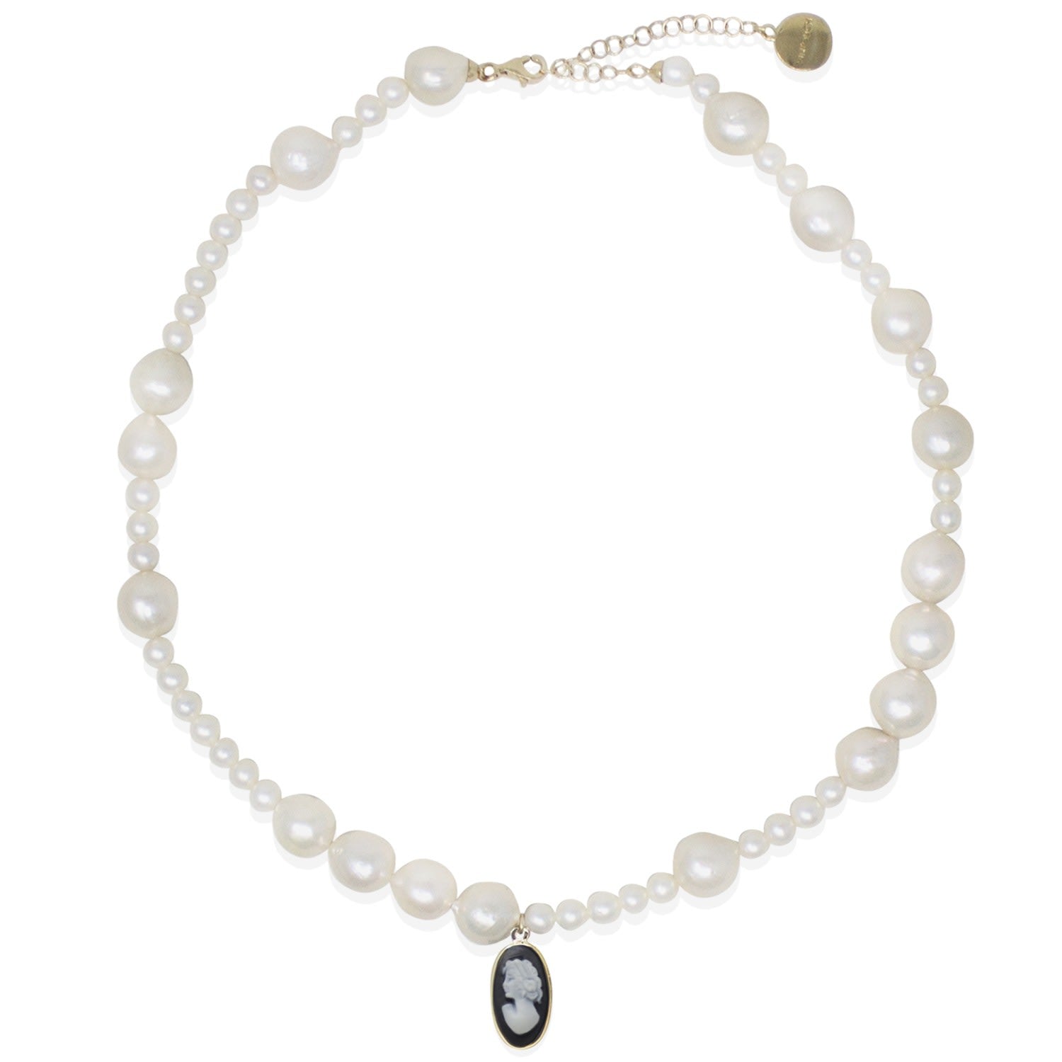 Boreas Mismatched Pearl And Black Cameo Necklace