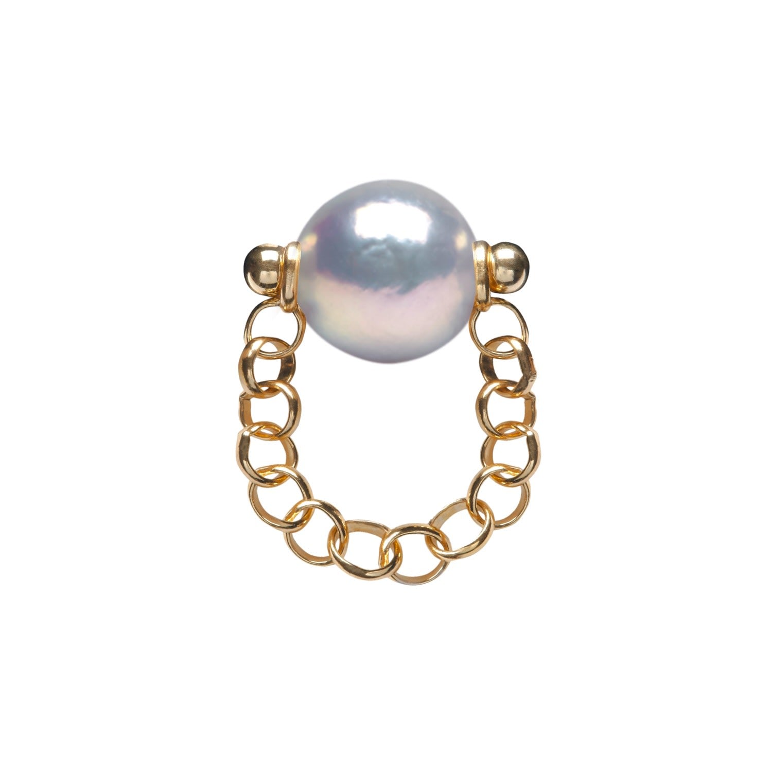Auria Grey Pearl Chain Ring - Gold