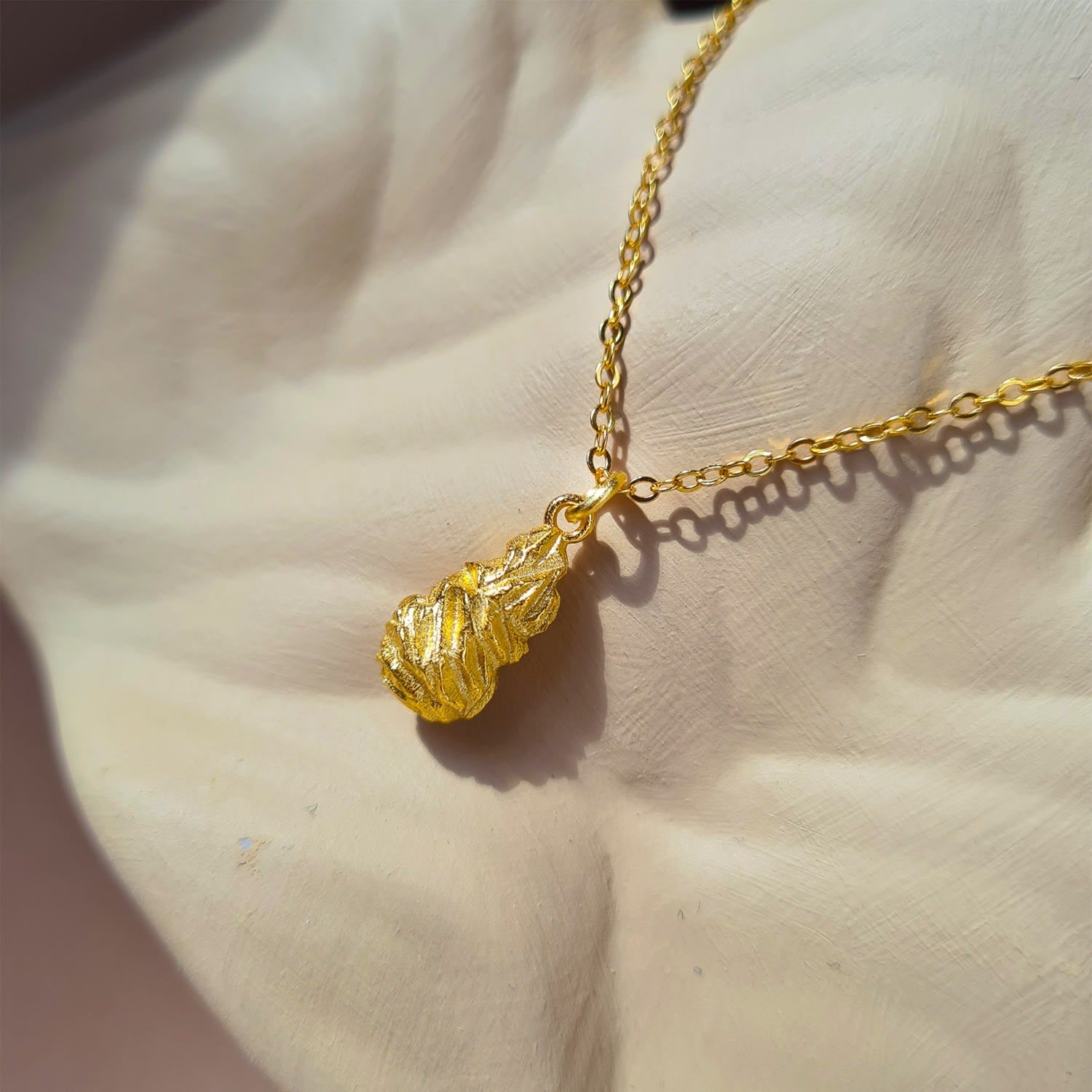 Stalaktos Textured Organic Teardrop Gold Plated Silver Necklace
