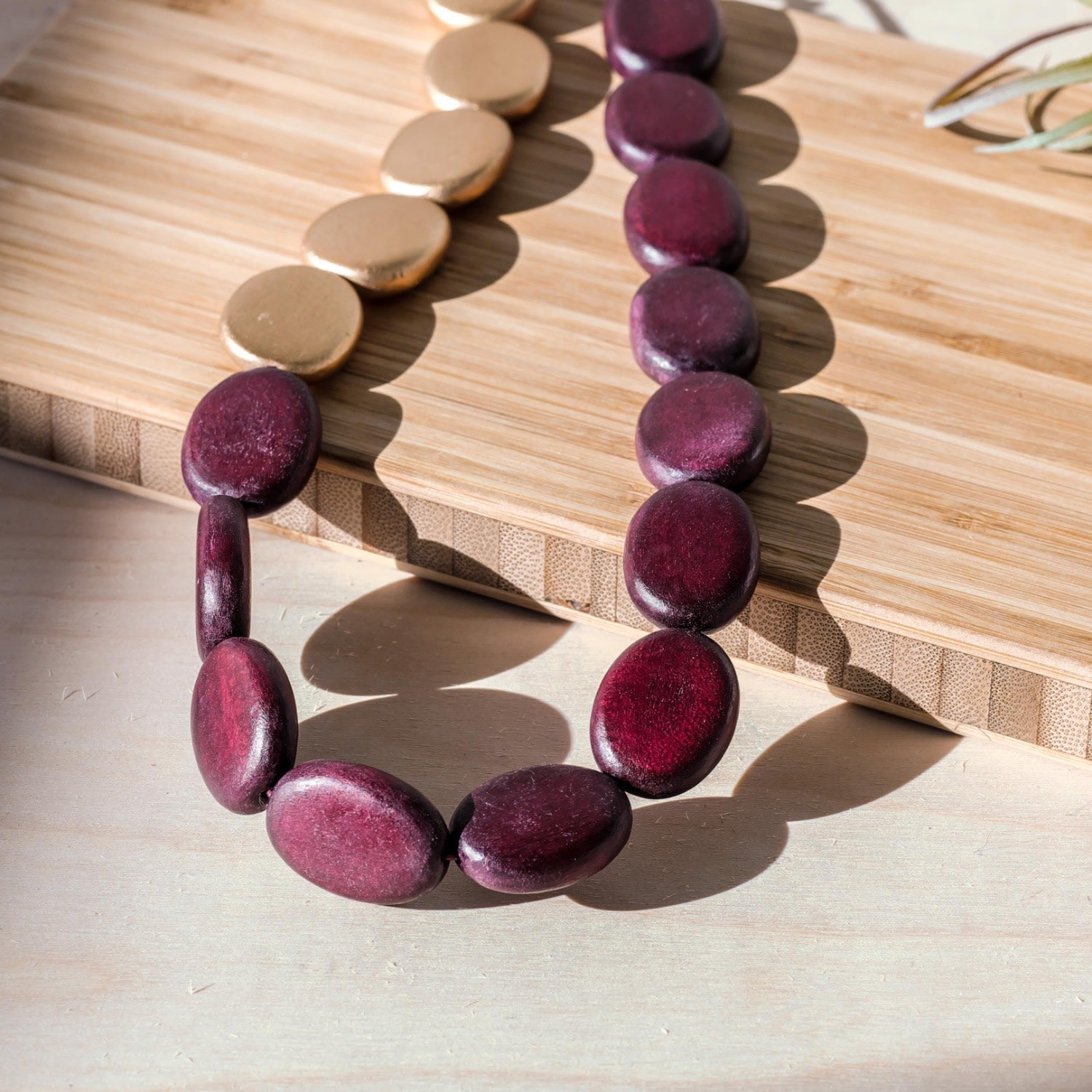 Guija Statement Necklace, Wine & Gold