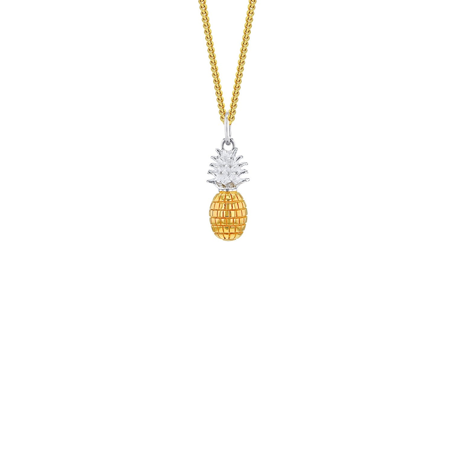 Mini Pineapple Pendant 2Tone 18Kt Gold Plated & Sterling Silver On Gold Chain