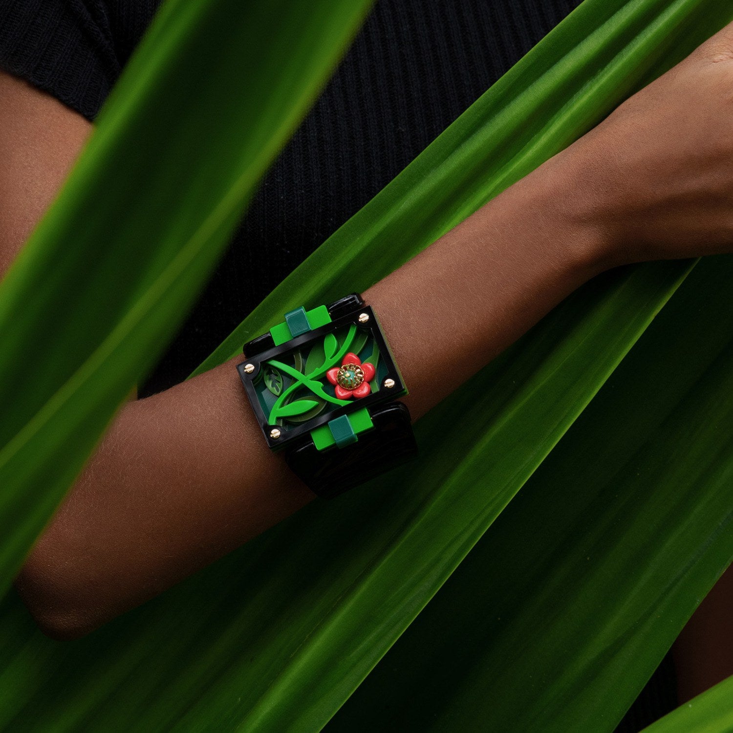 Acrylic Bracelet Handmade Jungle Black