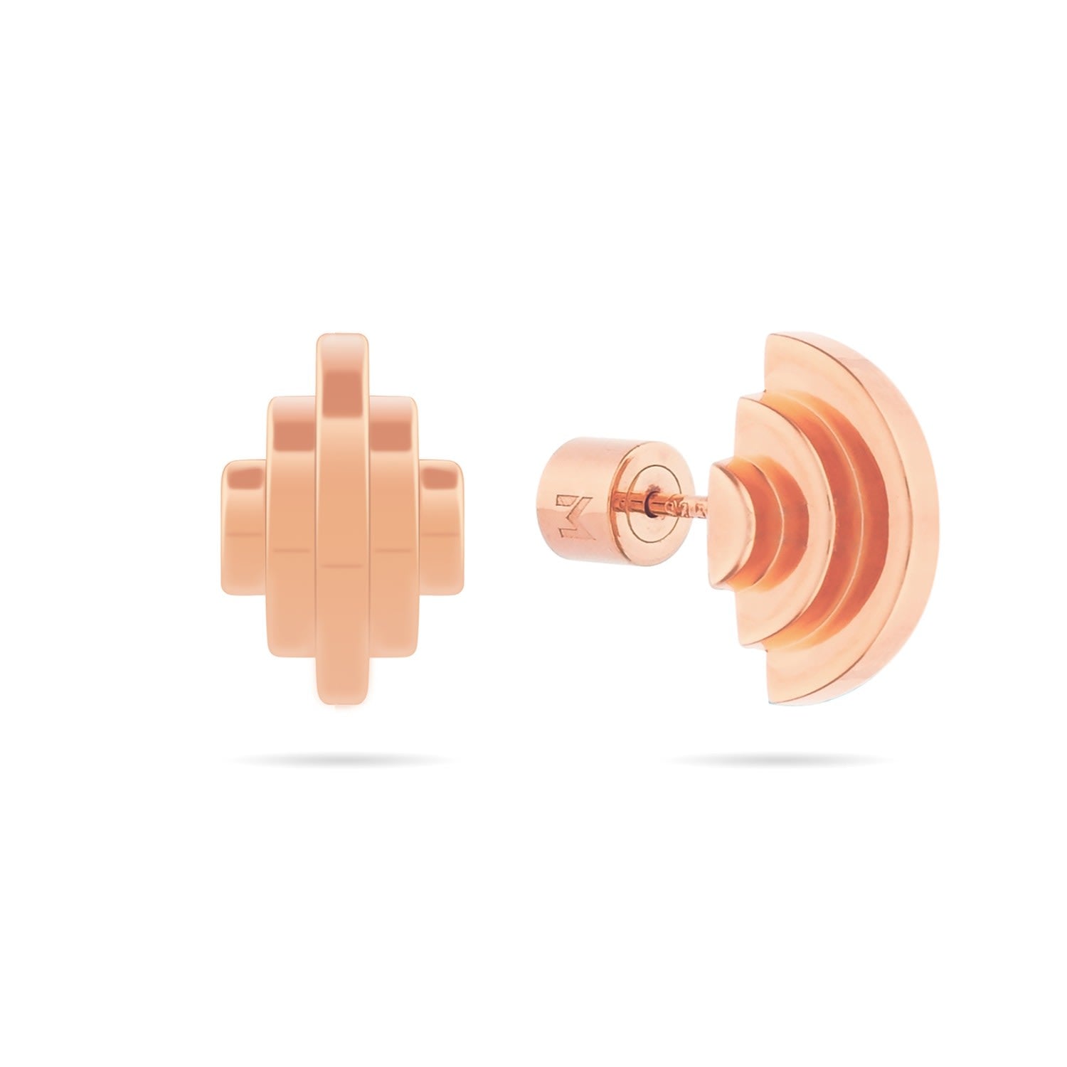 Multi Semicircle Geometric Stud Earrings - Rose Gold