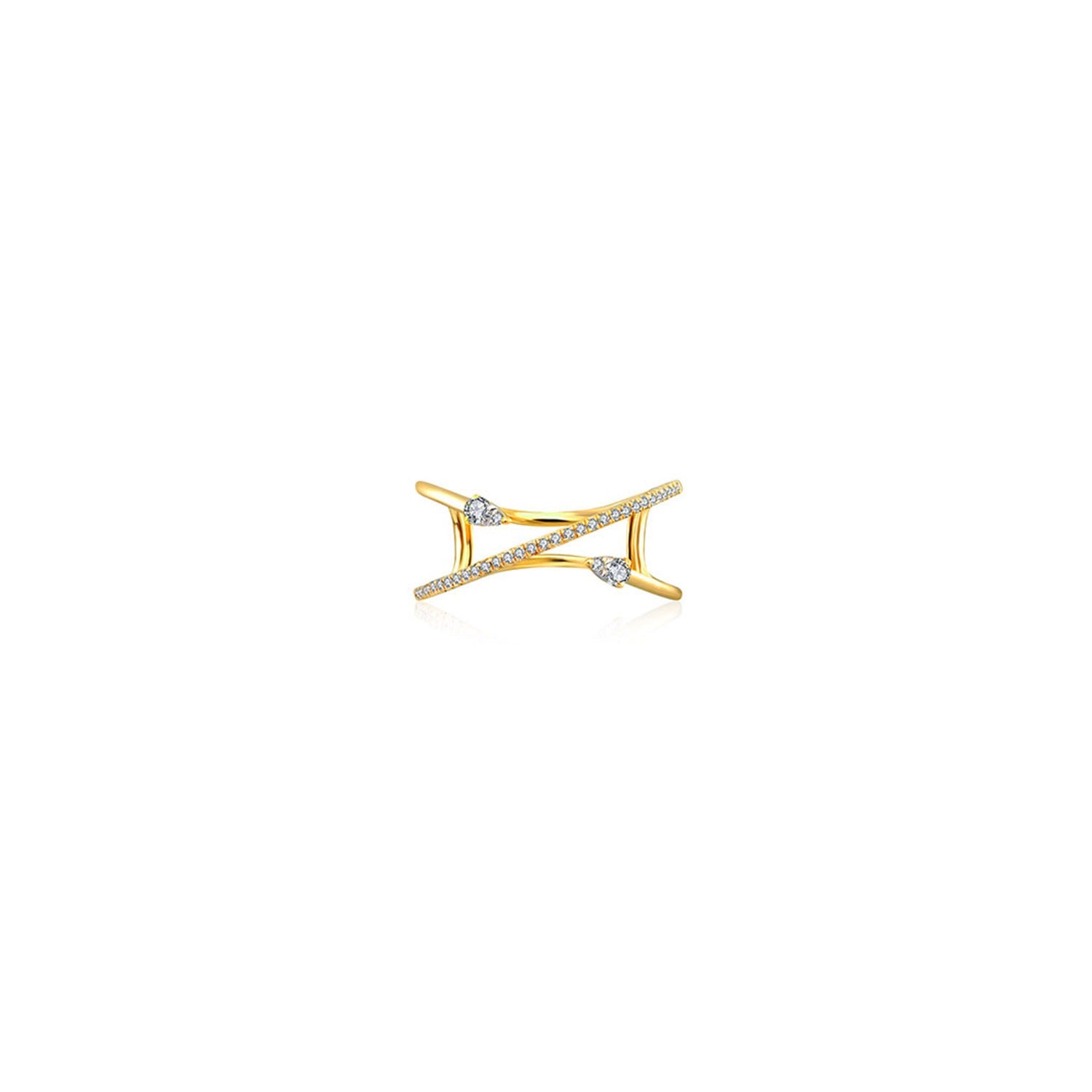 18K Yellow Gold Double Arrow Spiral Diamond Ring