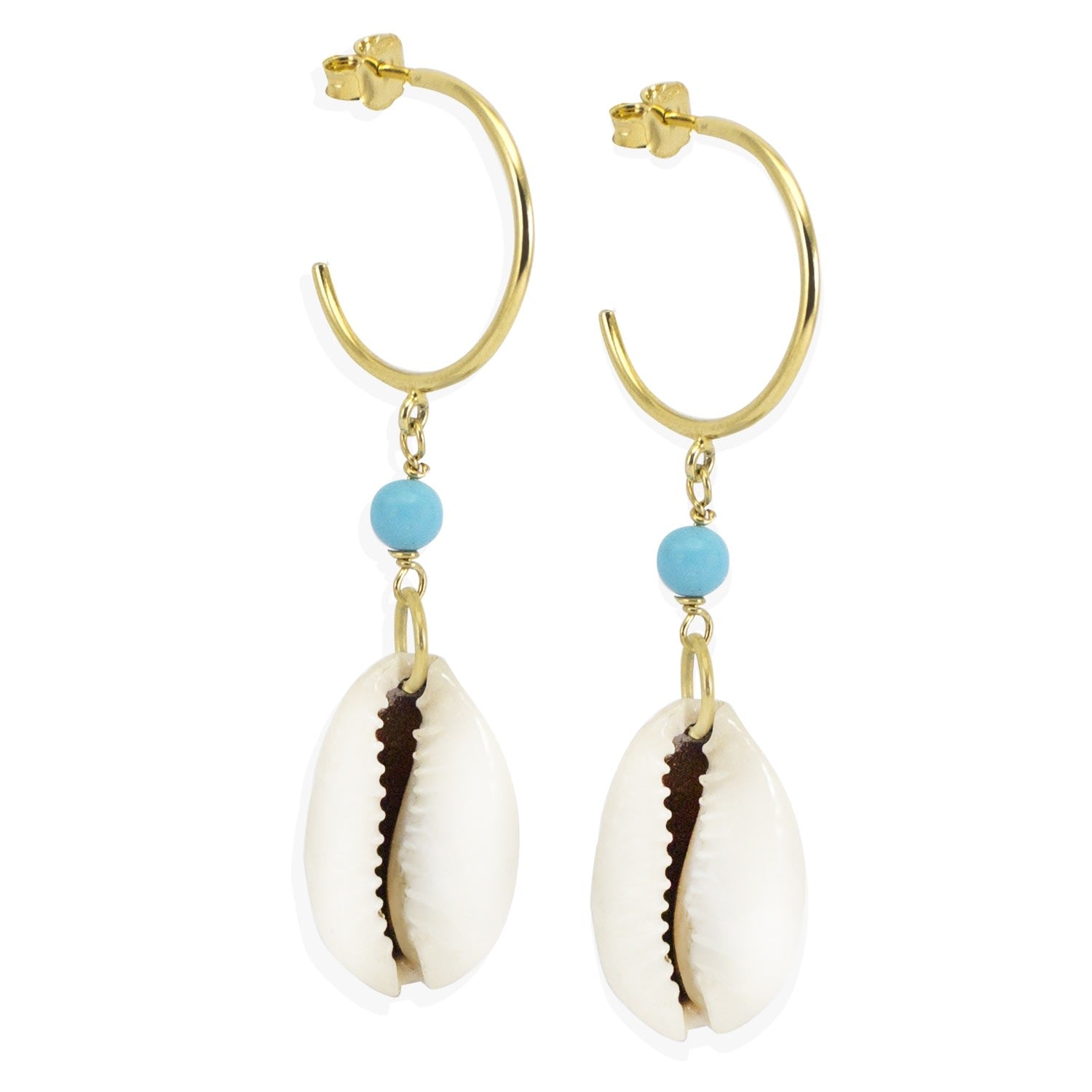 Turquoise & Cowrie Shell Hoop Earrings