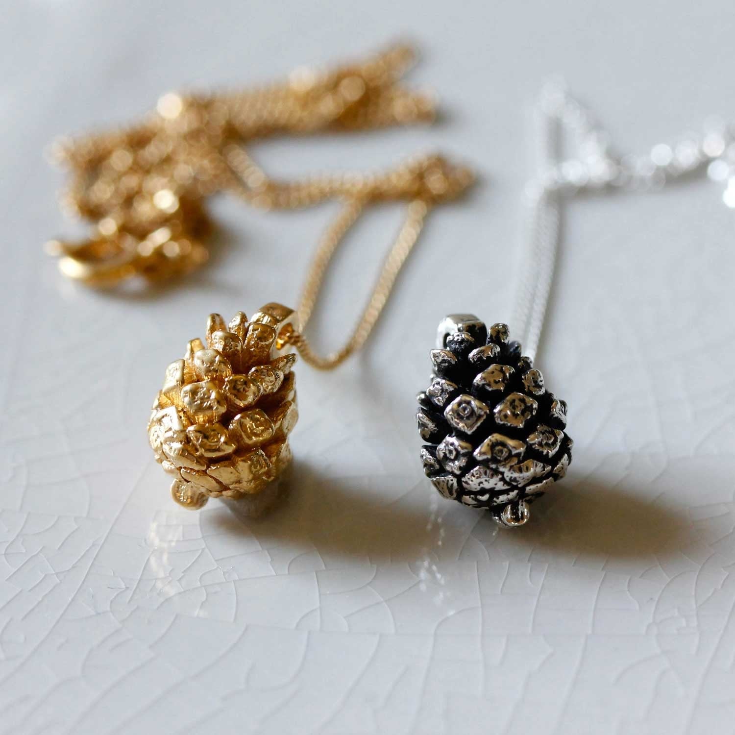 Baby Pine Cone Necklace - Silver