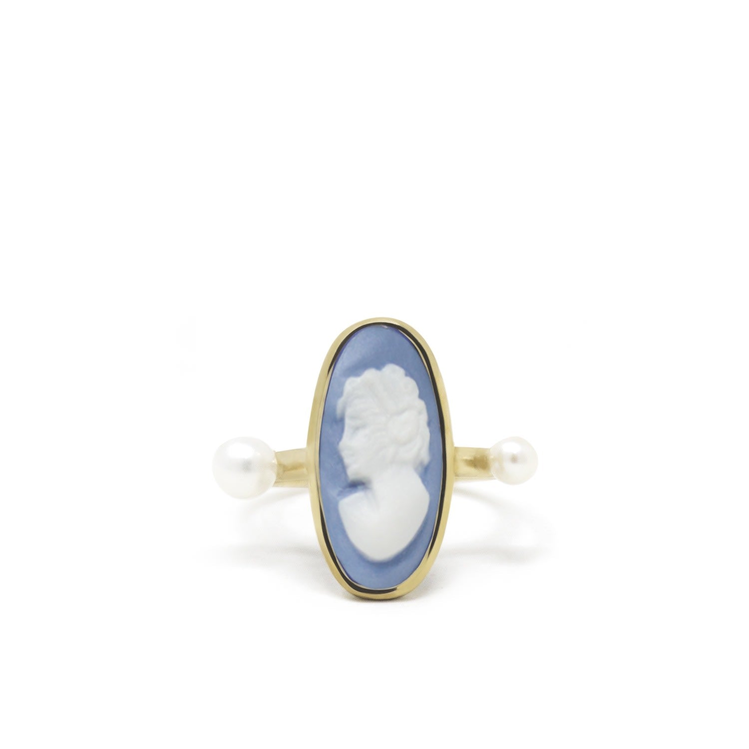 Medea Gold-Plated Sky Blue Cameo And Pearl Ring