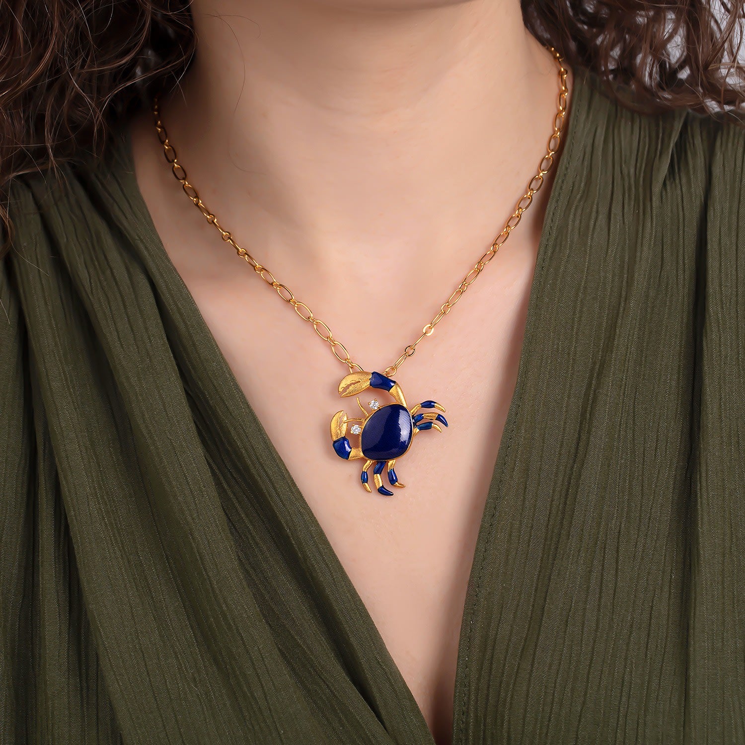 Navy Blue Crab Necklace