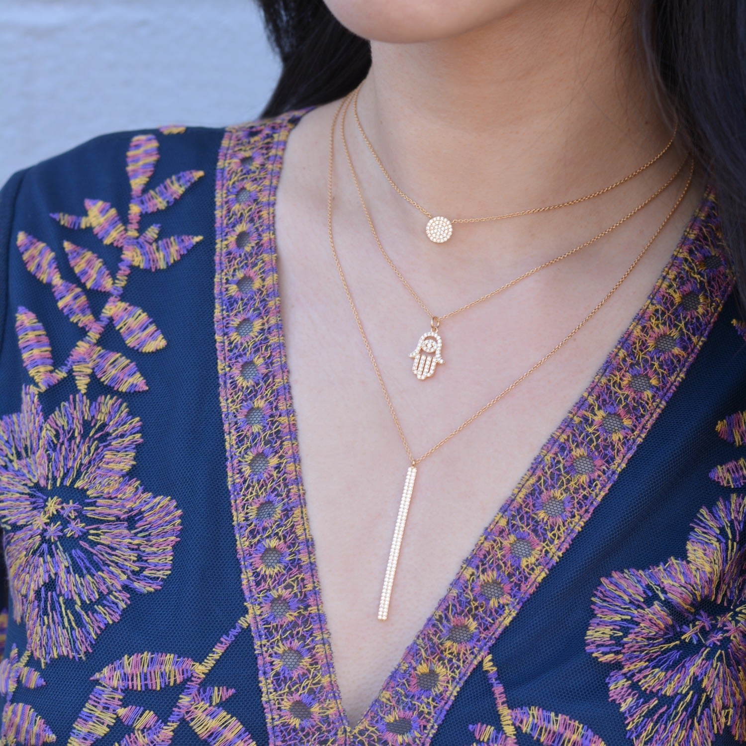 Hamsa Crystal Necklace Silver