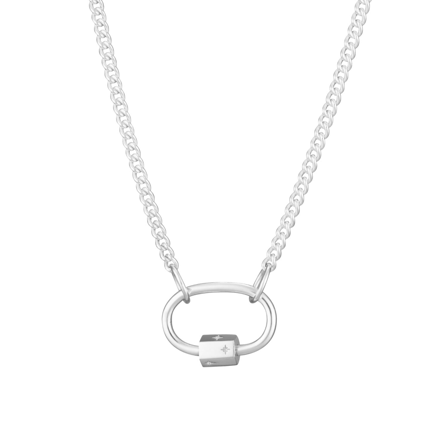 Sterling Silver Oval Carabiner Curb Chain Necklace