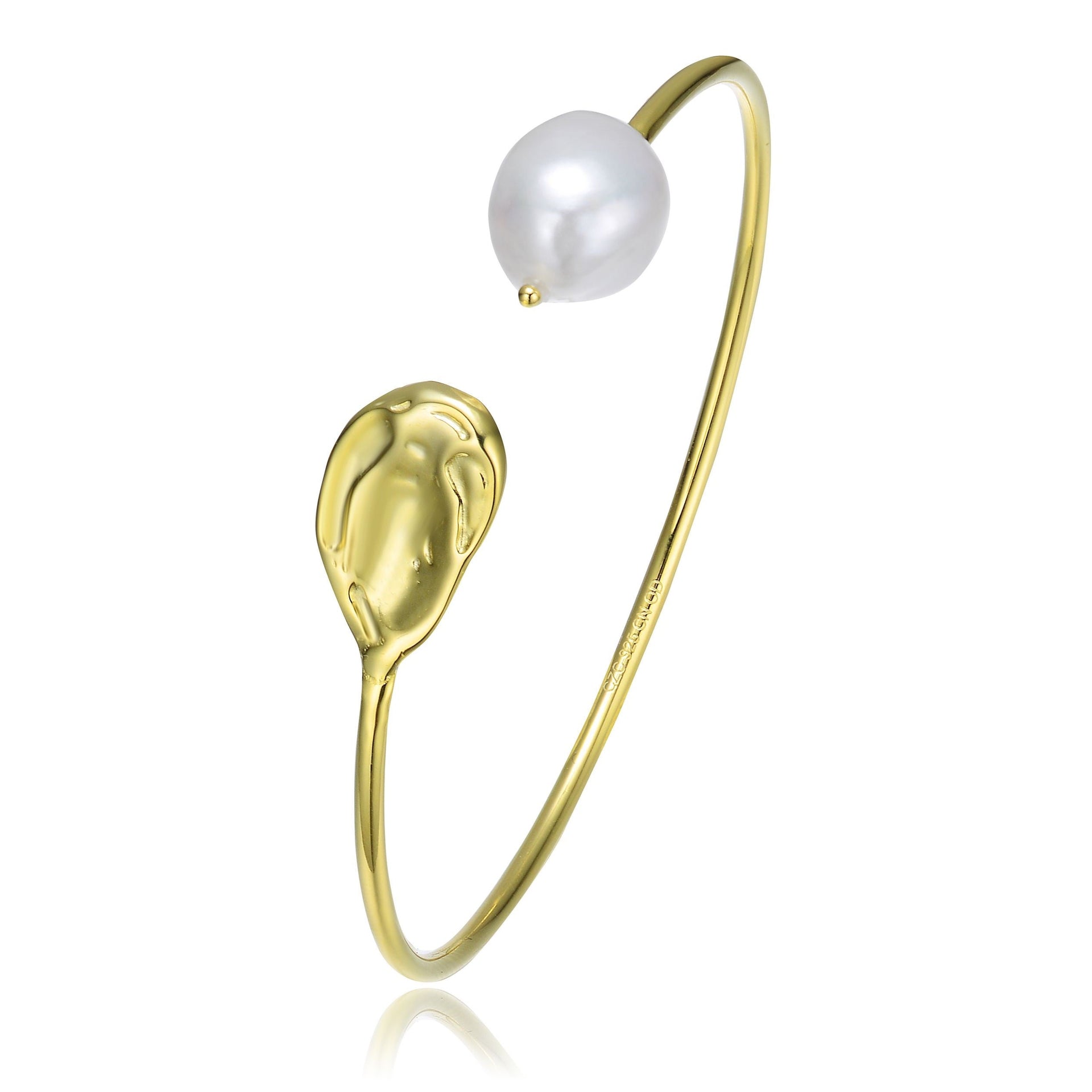 Sterling Silver with Gold Plating Freshwater Pearl Cuff Bracelet