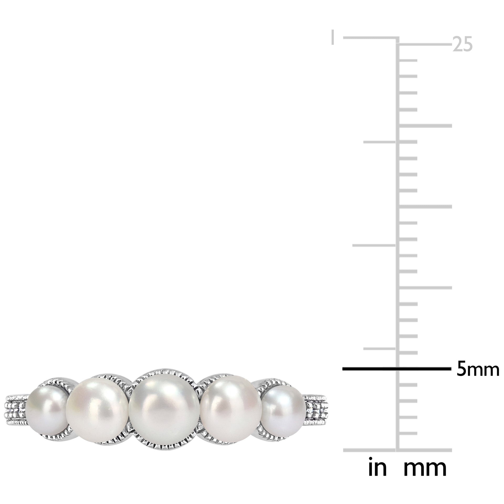 Cultured Freshwater Pearl and Diamond Accent Halo Five Stone Ring in 14k White Gold