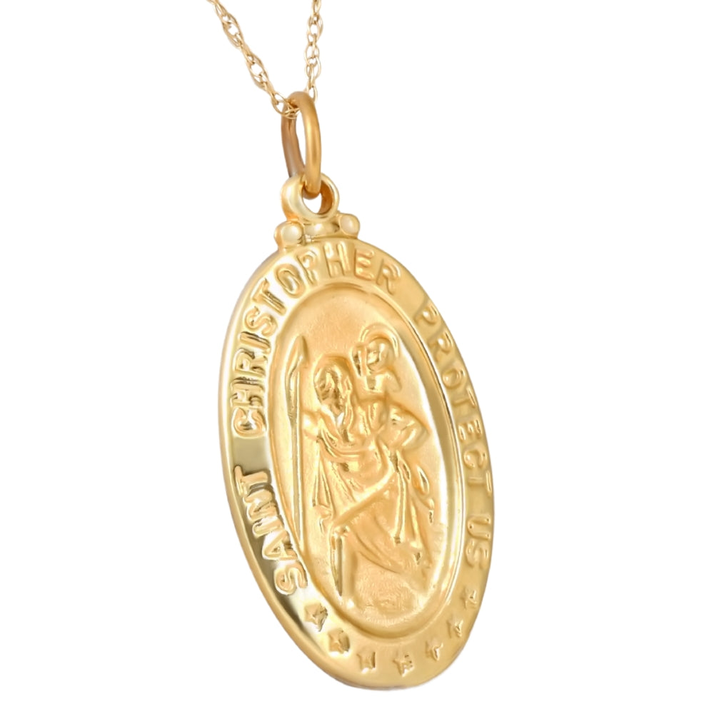 14k Yellow Gold St. Christopher Medal Pendant 1' Tall 4 Grams
