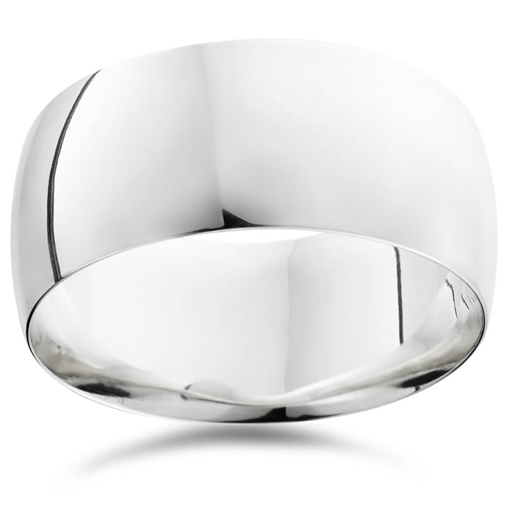 10mm Dome High Polished Wedding Band 14K White Gold Size Selectable
