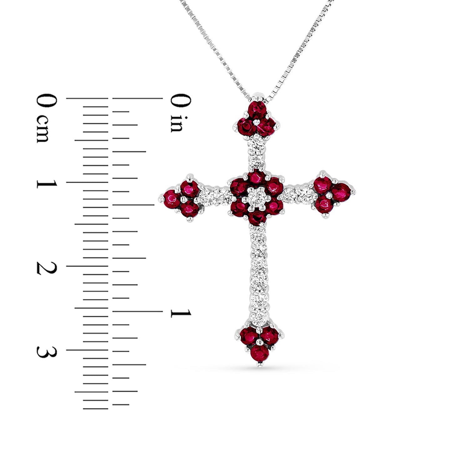 1.10ctw Diamond and Ruby Cross Pendant in 14k White gold