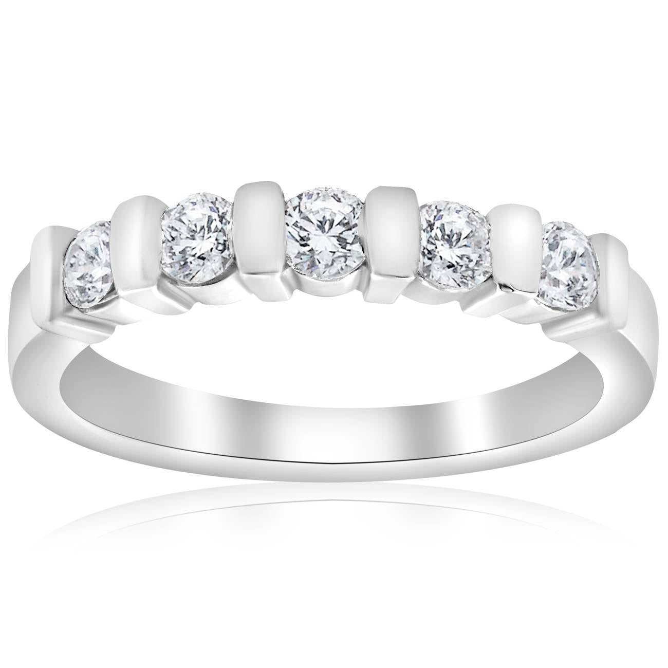 1/2 CT 5-Stone Diamond Bar Set Wedding 14k White Gold Bridal Ring