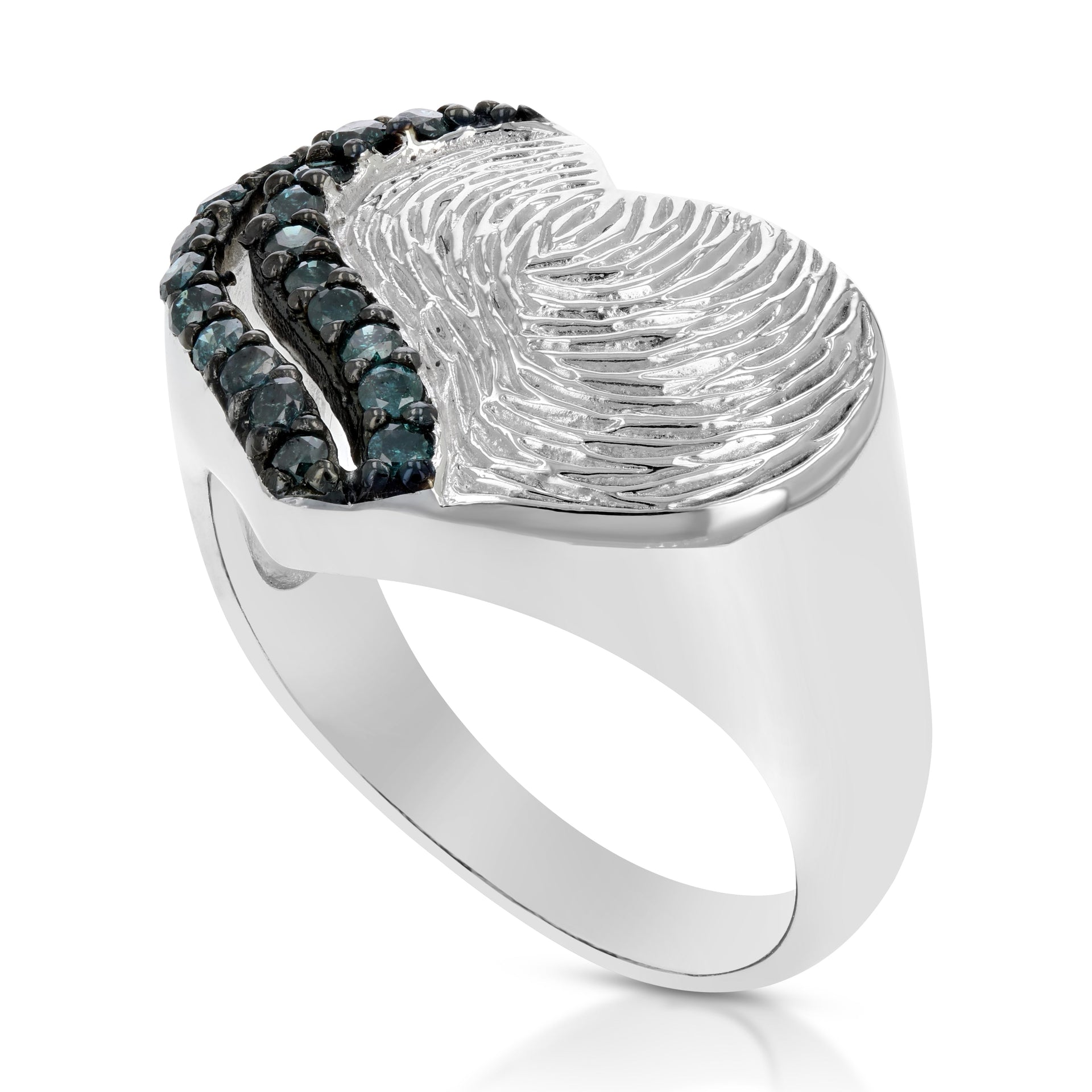 1/3 cttw Blue Diamond Heart Ring .925 Sterling Silver with Rhodium