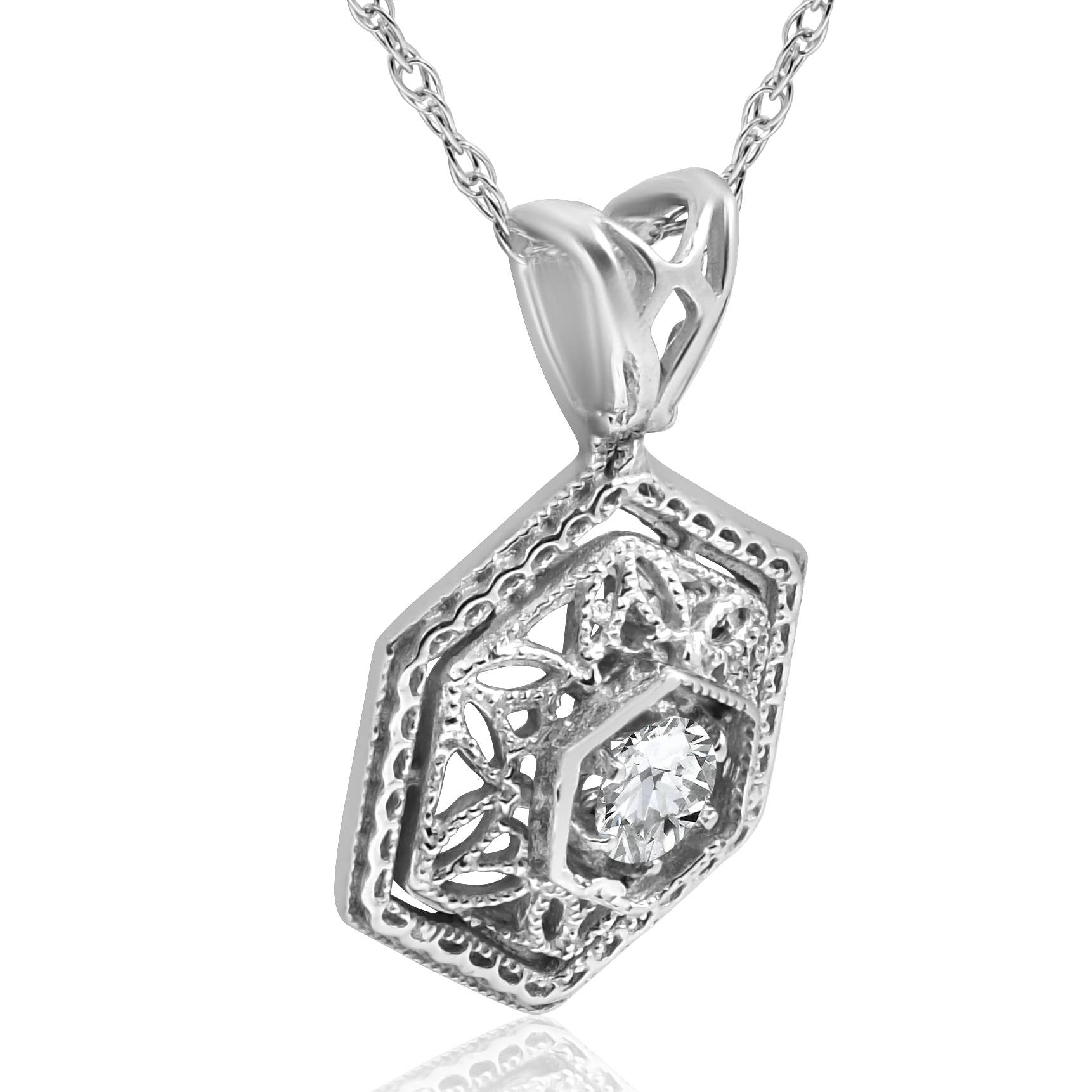 Solitaire EX3 Lab Grown Diamond Vintage Pendant 14K White Gold 17.65mm