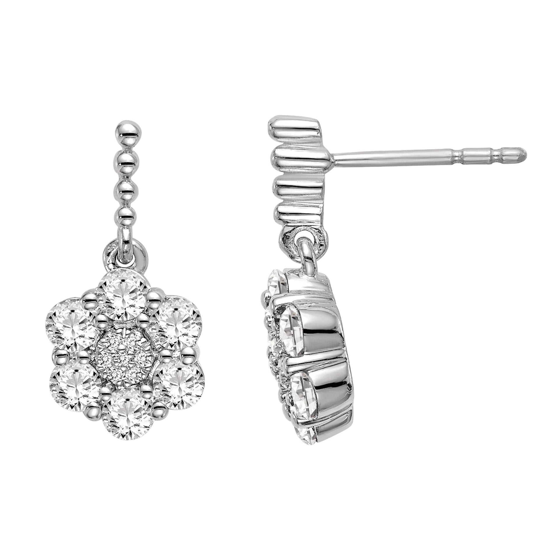 14K White Gold 0.88 CT Lab Grown Diamond Floral Dangle Earrings VS Clarity G-H Color